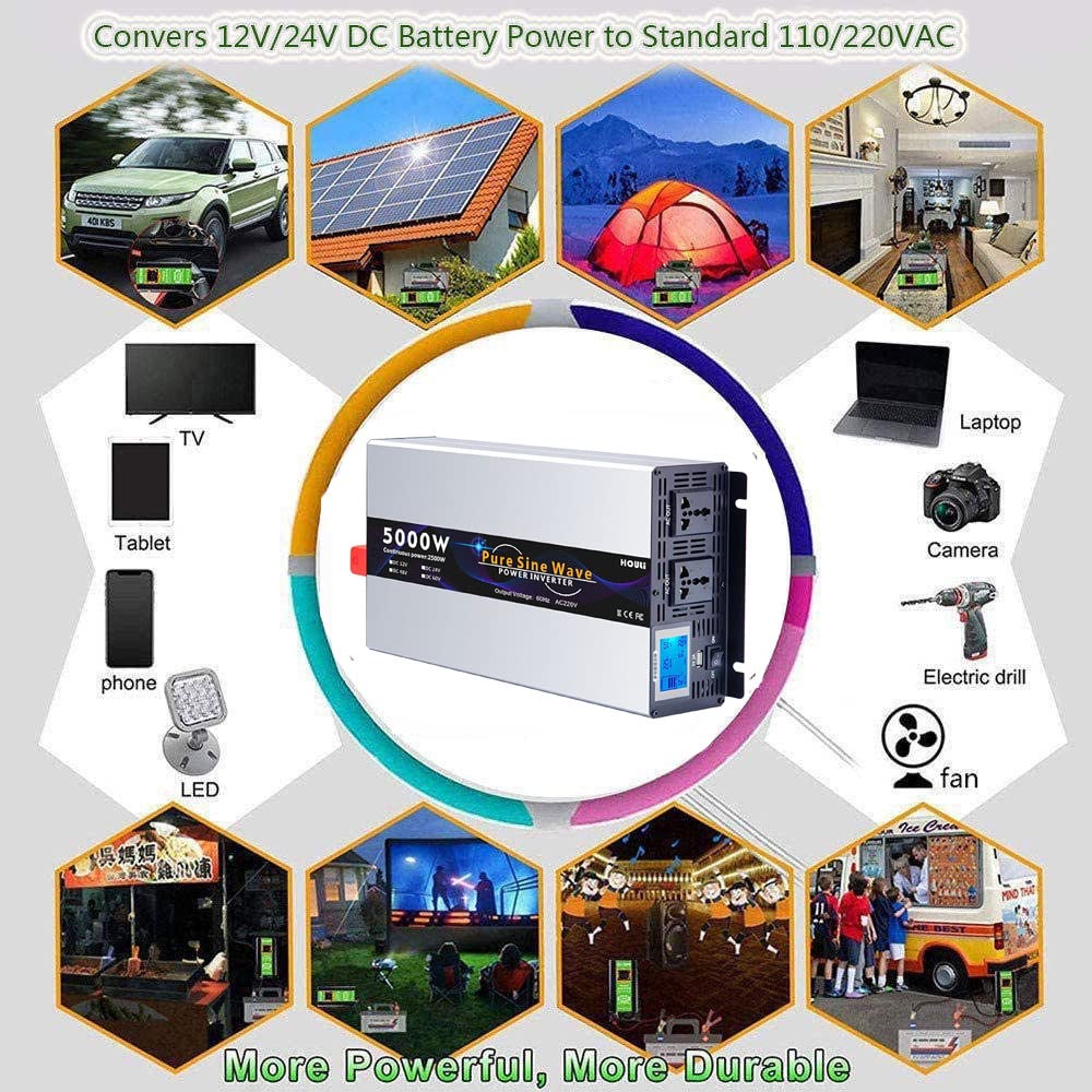 3000 W 4000 W 5000 W 6000 W 7000 W Czysta Fala Sinusoidalna Falownik Mocy 12 V 24 V 48 V 60 V 72 V DC do 110 V 220 V AC Konwerter Napięcia Z Wyświetlaczem LCD, Do Domu RV Ciężarówka Samochód Kemping