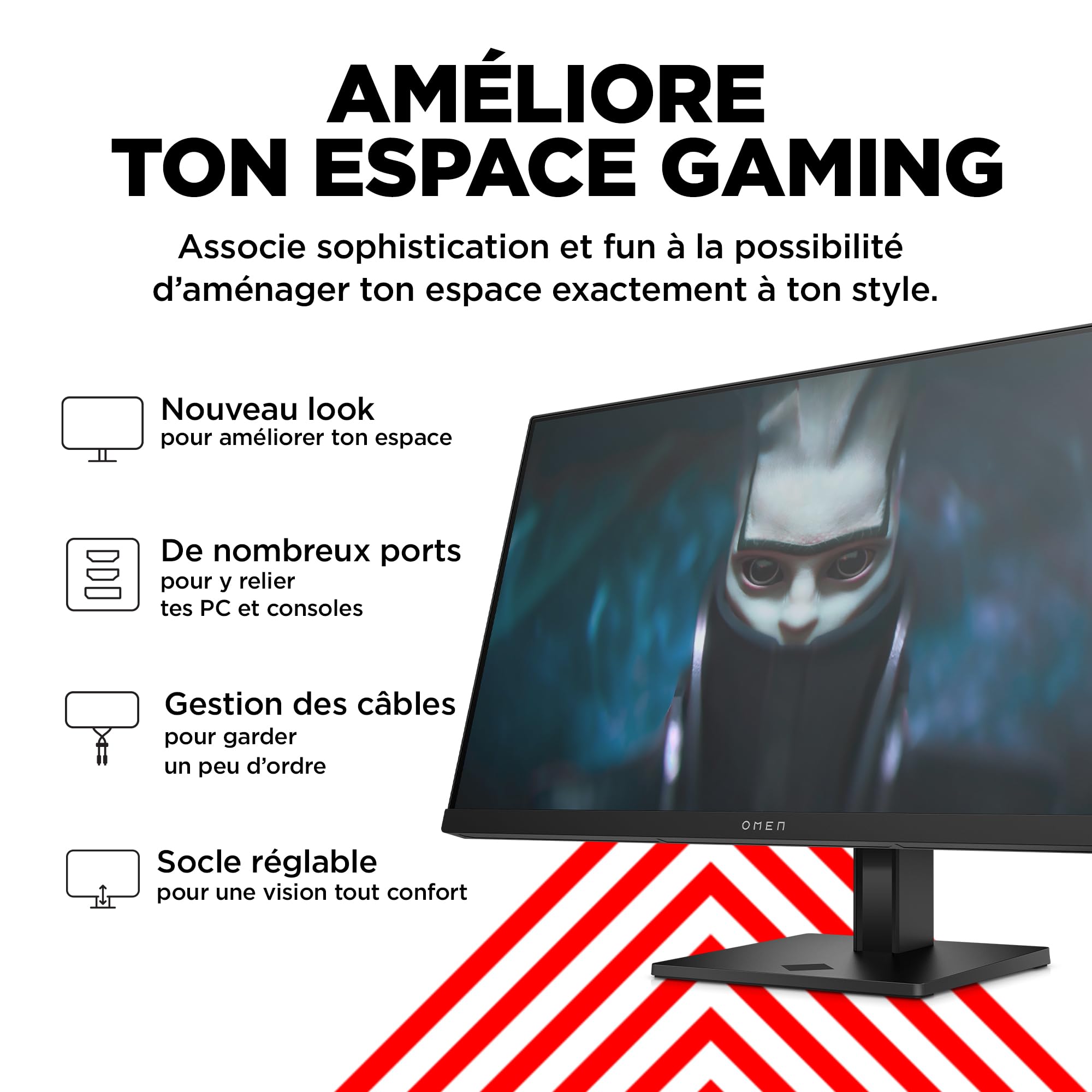 HP OMEN 24, Écran Gaming 23,8" FHD IPS 165Hz, 1ms (1920 x 1080, 16:9, Antireflet, AMD FreeSync Premium, 300Nits, 2X HDMI 2.0/1xDP 1.2) Moniteur PC Noir