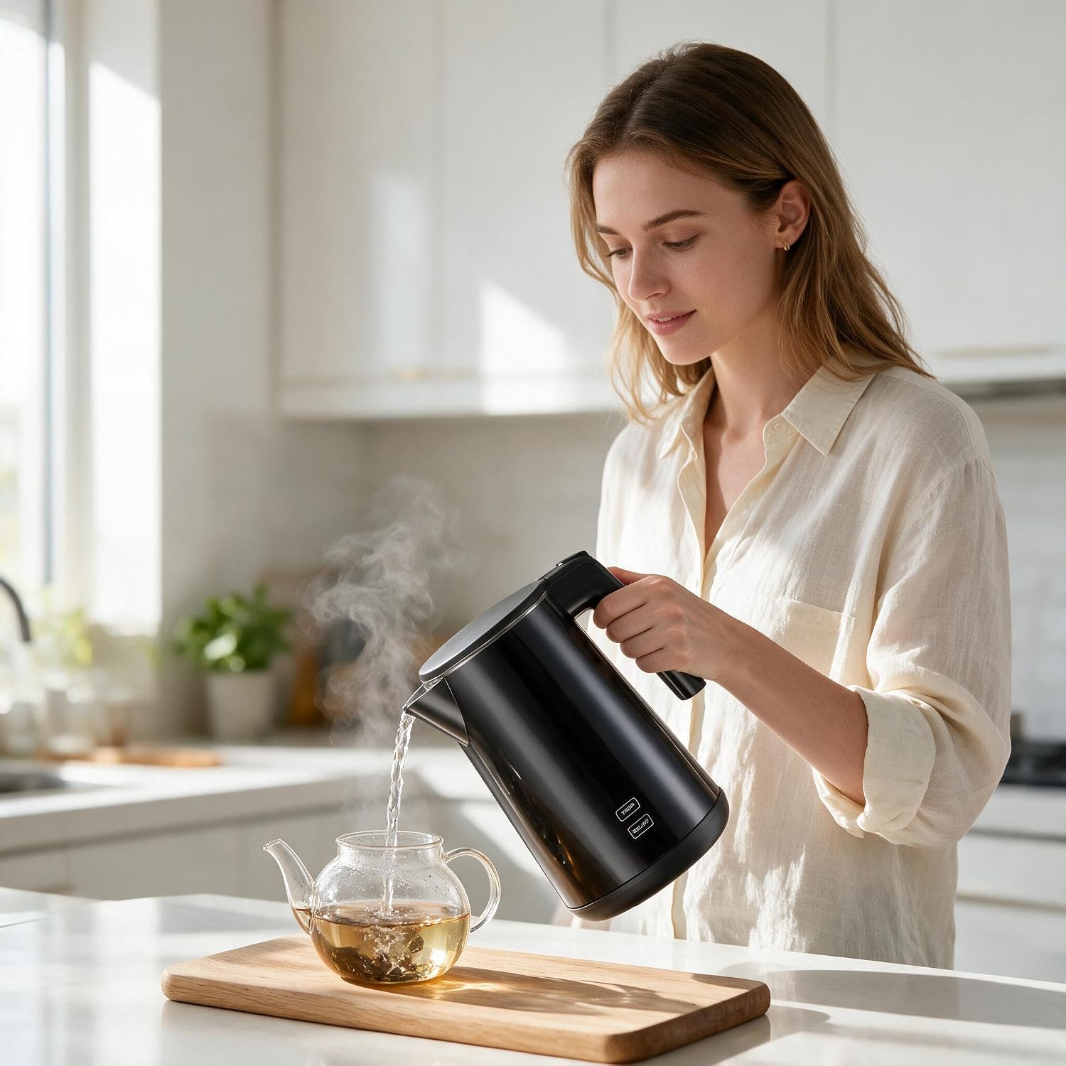 Electric Kettle Adjustable Temperature,1200W Rapid Heat Water Boiler, Black