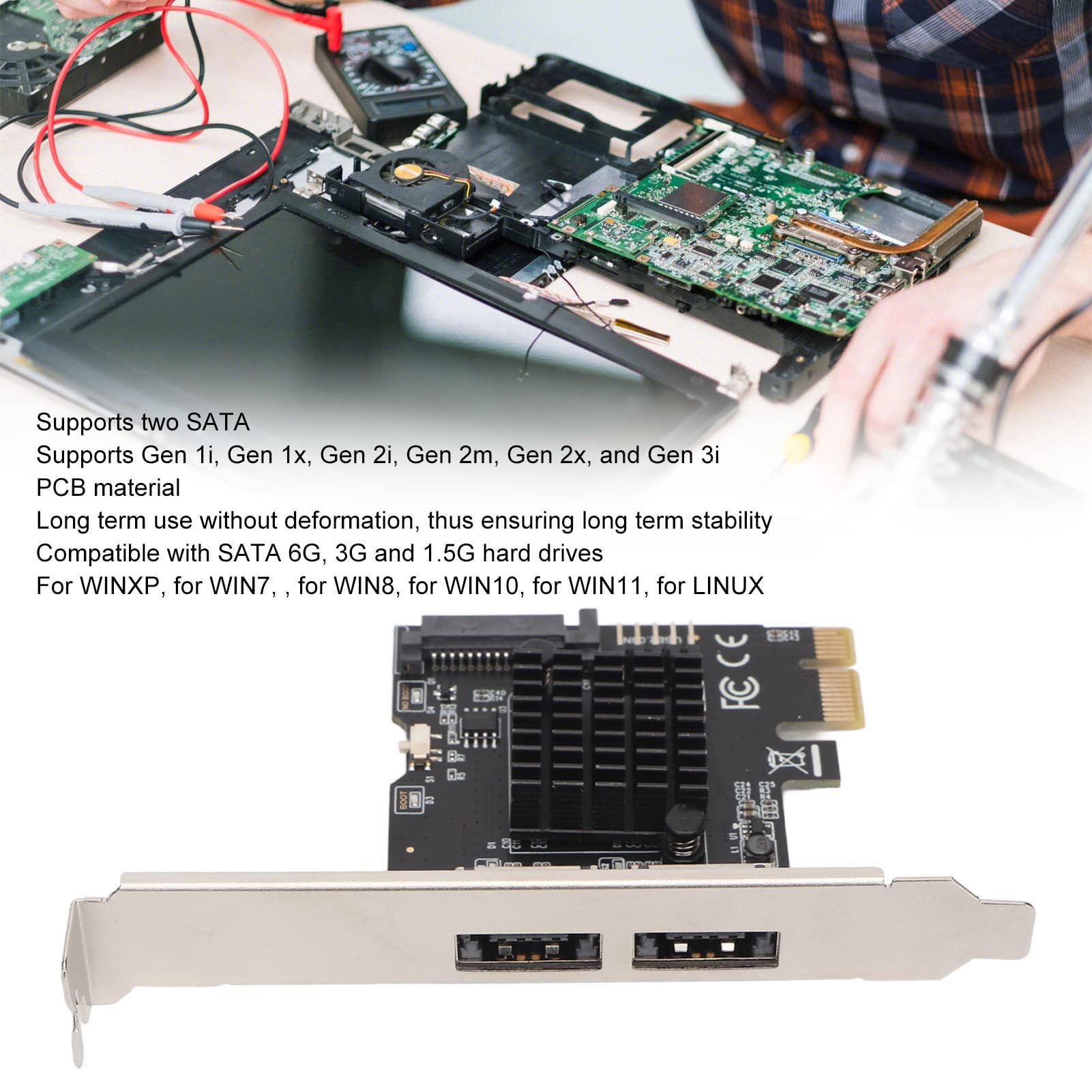 Scheda di Espansione PCIE to Power ESATA, 2 Porte 6,0 Gbps, Supporto Hot Swap, Plug and Play, Scheda PCI Express, per Desktop, 11 10 8 7, Vista, XP, 32 64 Bit