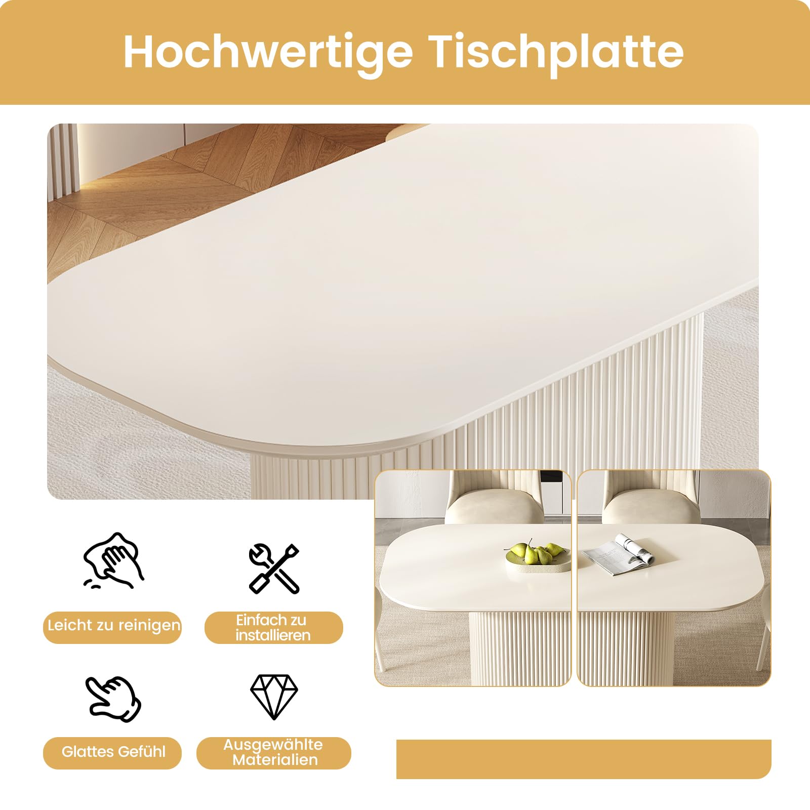 Modernes Esstisch Set mit 6 Stühlen, Weiß Essgruppe im Skandinavischen Design, Platzsparend und Pflegeleicht, Esszimmertisch für Küche & Wohnzimmer, Stabil & Stilvoll (1 Esstisch 6 Stühle, 160 cm)
