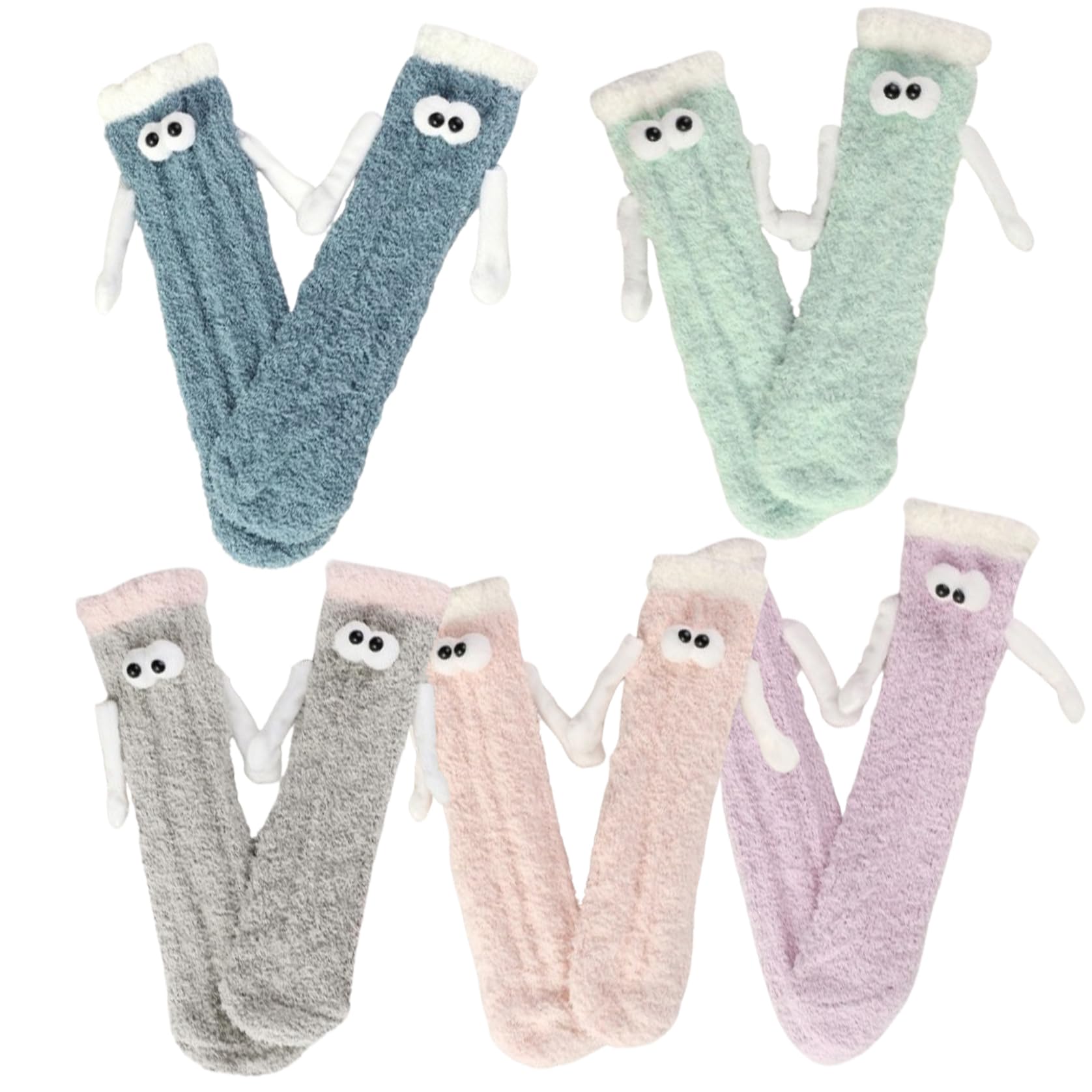 Veesper Women's 5 Pairs Holding Hands Socks, Soft Cozy Magnetic Socks Hold Hands Cute Novelty Socks With Big Eyes Breathable Funny Friendship Socks For Men Couple Gifts