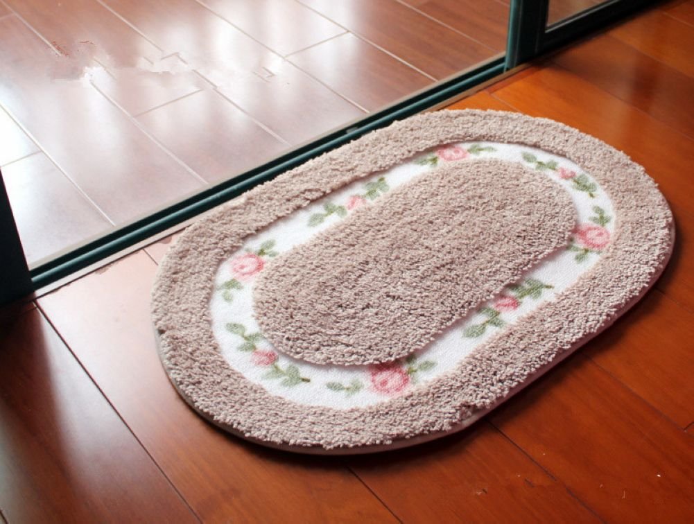 Judy Dre am Floral Bedside Oval Area Rugs for Bedroom/Kitchen/Bathroom,Soft Shaggy Rose Flowers Non-Slip Washable Floor Runner Rug Light Tan 17