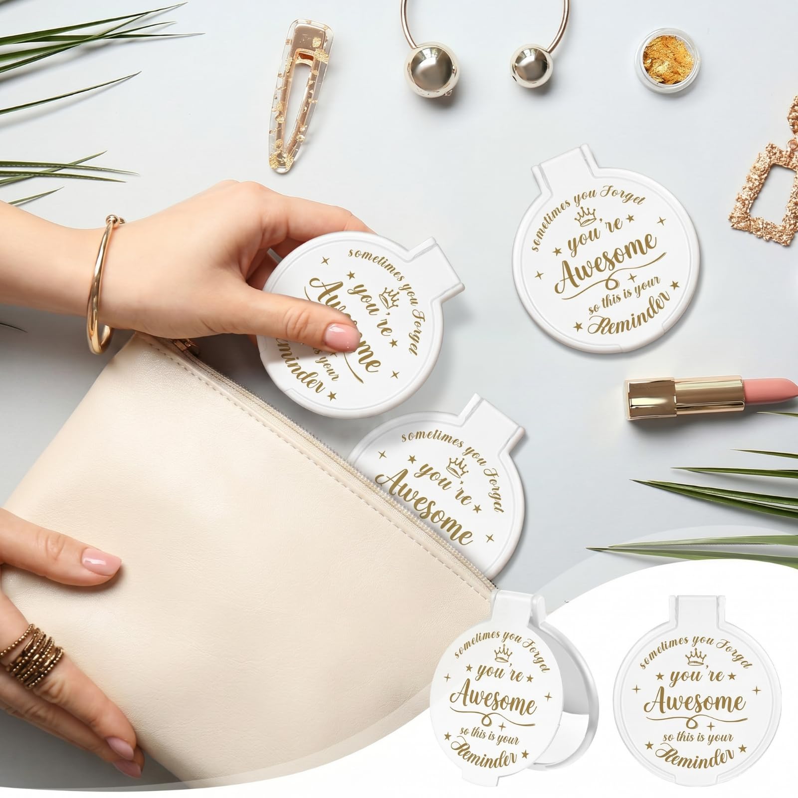 Specchio compatto e ispiratore, rotondo, in vetro, da 7,9 cm, per il trucco, per borsette, tascabile, idea regalo per donne, ragazze, colleghe, insegnanti, lauree, amiche (bianco, 18 pezzi)