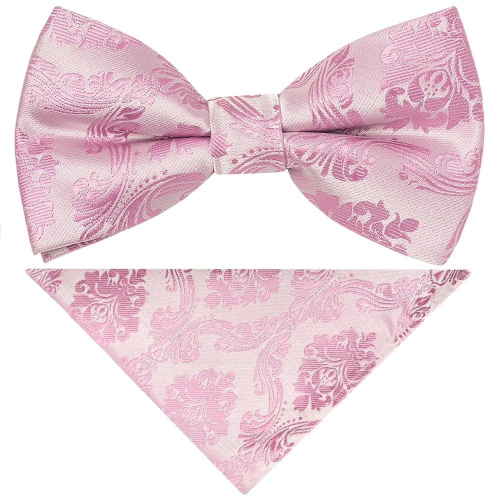 TIES R US Pre Tied Dusty Pink Paisley Boys Bow Tie and Pocket Square Set Age 4-7
