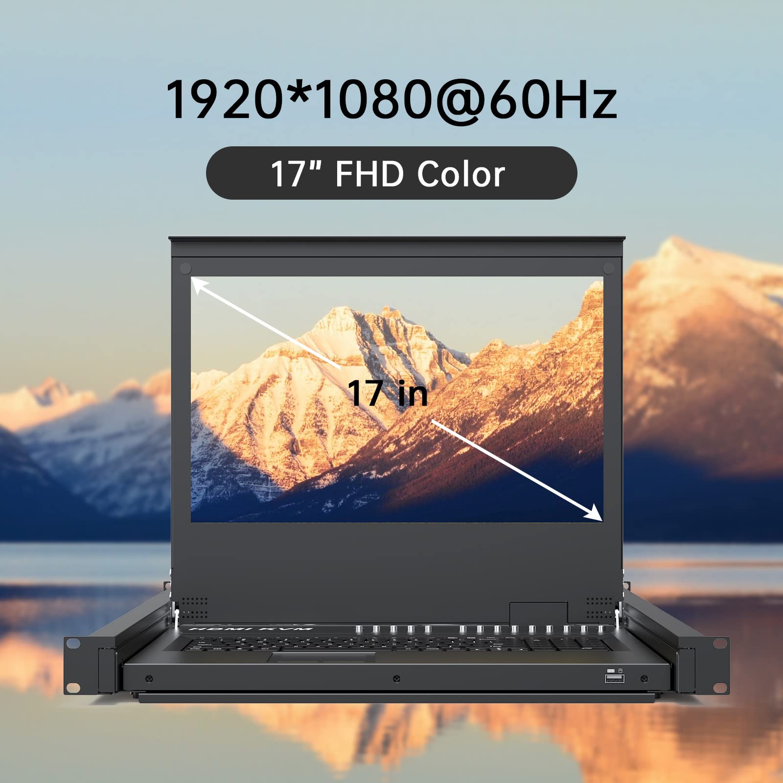 Console KVM LCD da 17,3" HDMI 8 porte, montaggio a rack KVM Switch Fit 1U 19" rack, tastiera monitor touchpad cassetto integrato + cavo 1920 x 1080