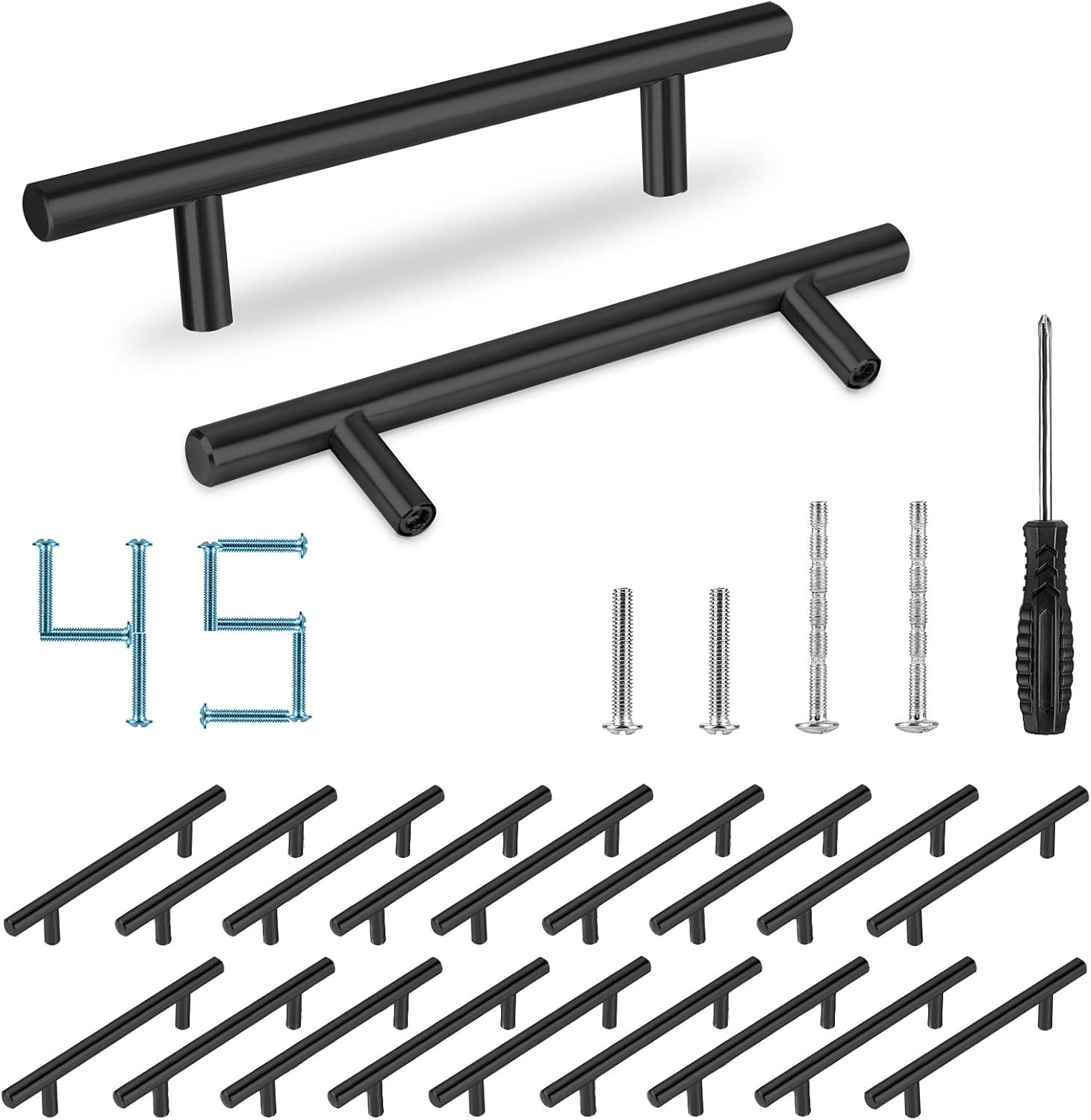 GoldPig 45 Pack | 6 Inch Cabinet Pulls Matte Black Kitchen Cabinet Handles Kitchen Drawer Pulls for Stainless Steel Kitchen Cupboard Handles,3-3/4 "（96mm） Hole Center