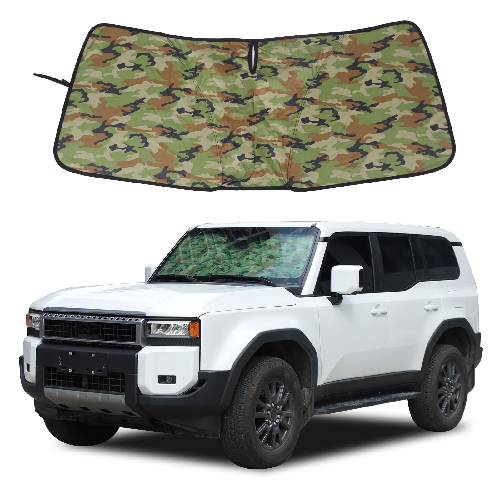 Windshield Sunshade Fit for Toyota Land Cruiser 250 Prado J250 LC250 2024+, Folding Car Sun Shade for Front Window, Auto Sun Protection Visors Blocks UV Rays and Keeps Vehicle Cool(Camouflage)