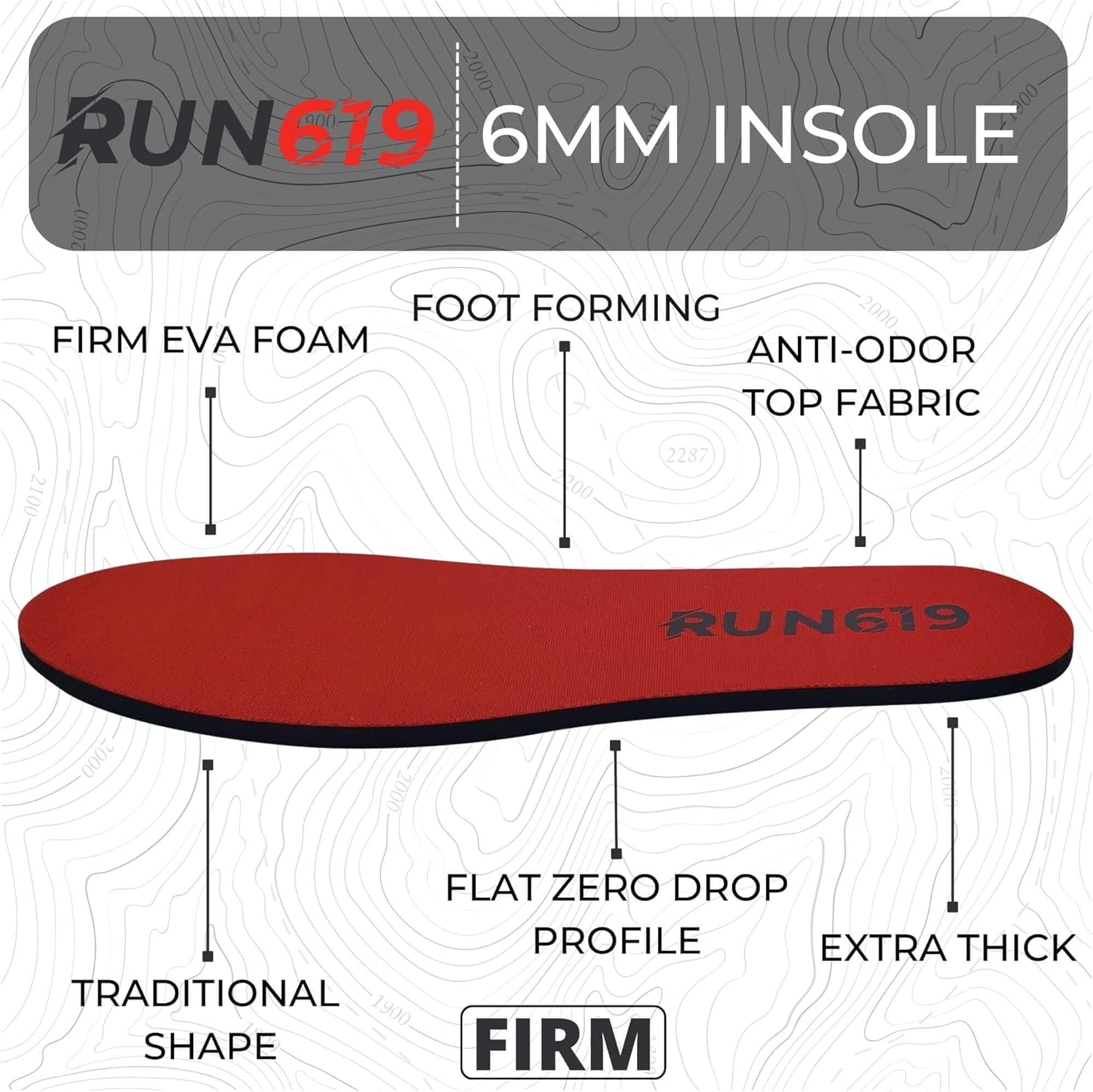 Run 619 Zero Drop Shoe Insoles, Traditional Shape, Foot Forming, Regular Width - 6mm Thickness, Firm, Flat Shoe Inserts - Men's 10-11.5, Women's 11-12.5 - Image 2