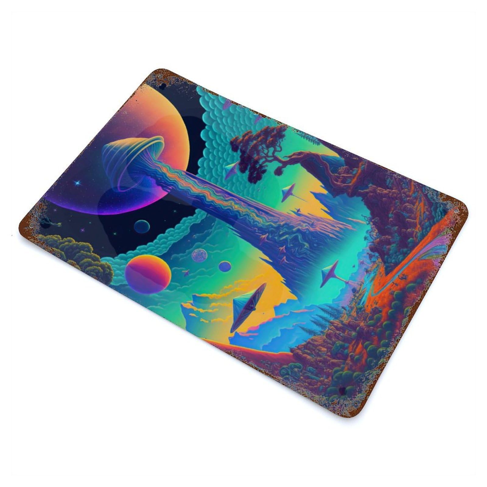 Psychedelic Nature Rustic Tin Plaque 11.8"x7.9", Farmhouse Wall Decor for Shed, Workshop And Garage Wall Decor