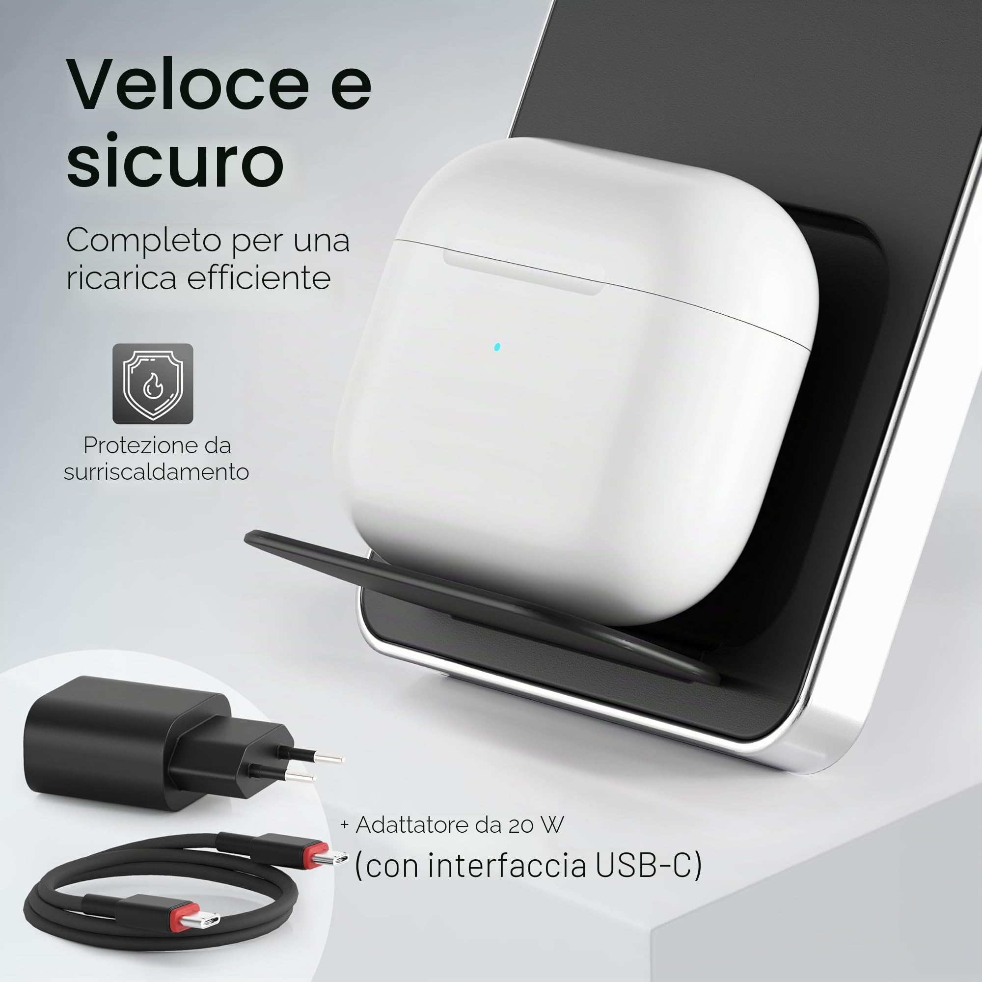 3 in 1 Caricatore MagSafe in Alluminio di Qualità – Stazione di Ricarica Apple per iPhone, Apple Watch e AirPods – Base Ricarica Pieghevole con adattatore da 20W incluso