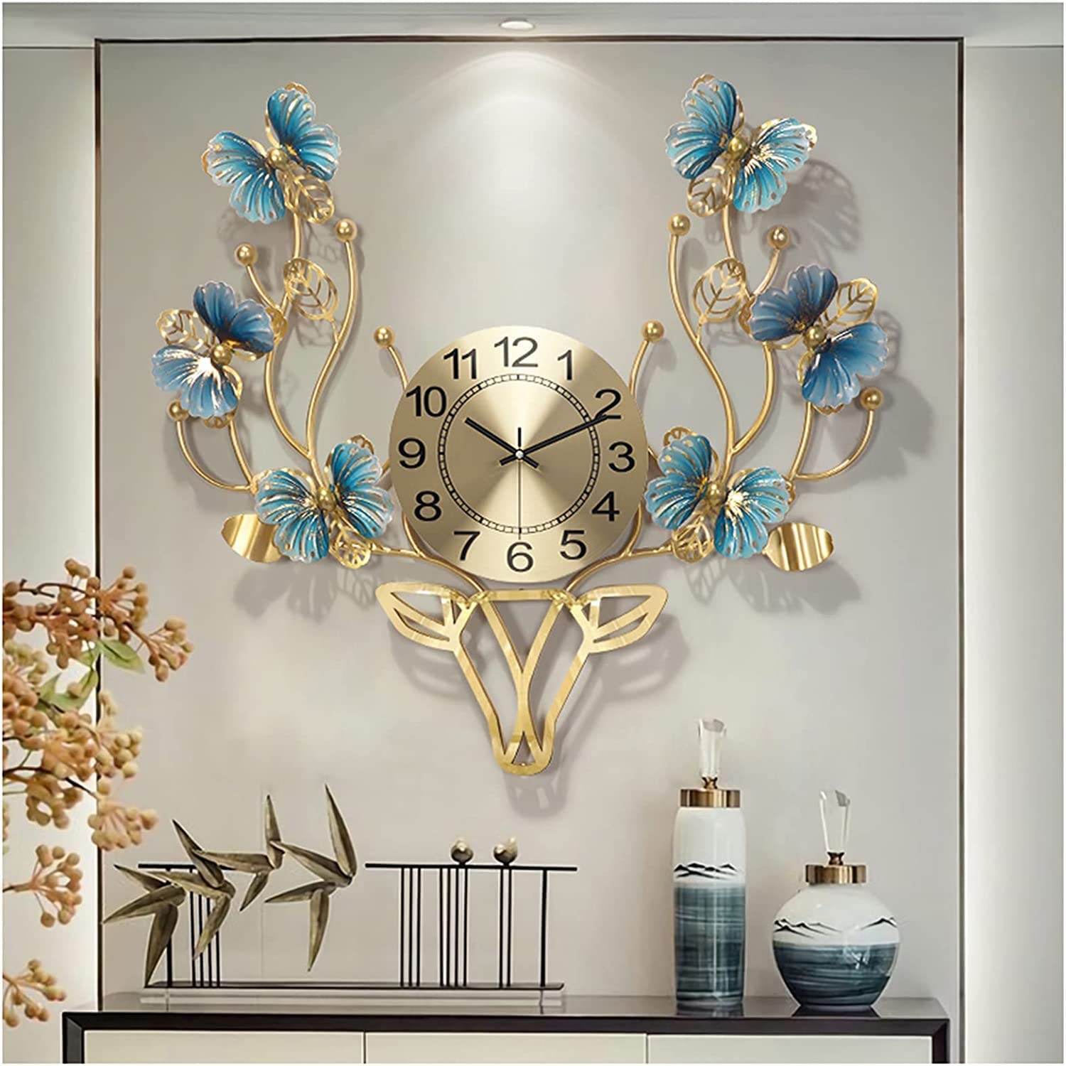 SaryEdge Wall Clock Modern Art Clock Large Metal Wall Clock Decor, Modern Butterfly Design Silent Operated Clocks Home for Living Room, Bed Room, Kitchen,Gold,86 * 40Cm Wa,