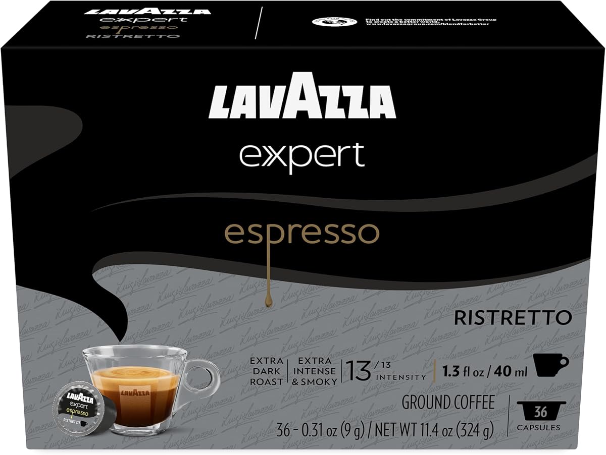Lavazza Expert Espresso Ristretto Capsules, Extra Dark Roast, Arabica and Robusta Blend, Compatible with Lavazza Classy Machines (36 Capsules)