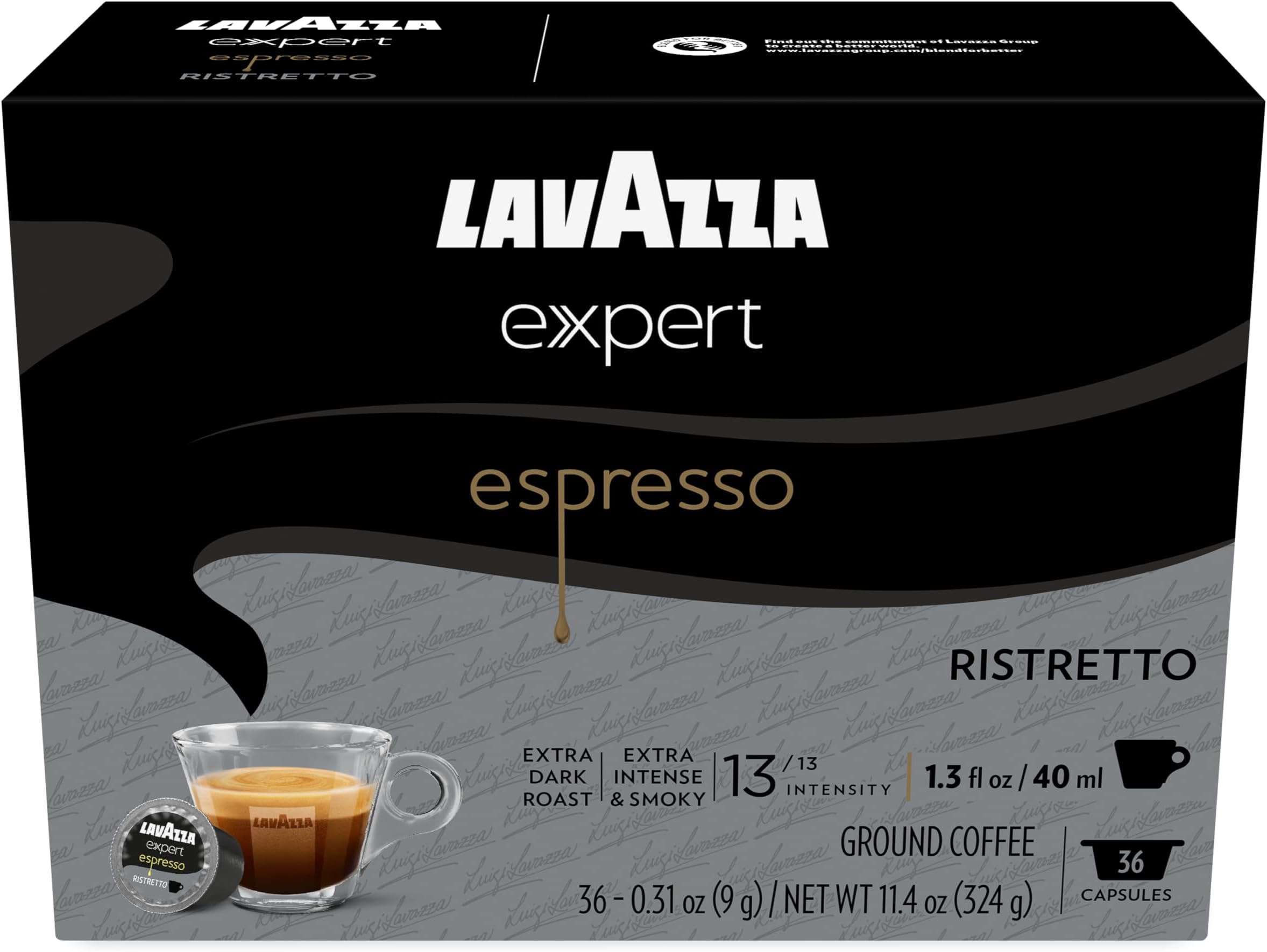 Lavazza Expert Espresso Ristretto Capsules, Extra Dark Roast, Arabica and Robusta Blend, Compatible with Lavazza Classy Machines (36 Capsules)
