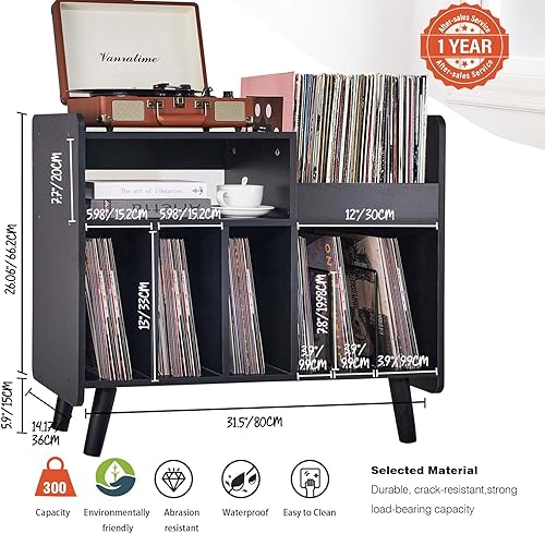 Miniatura 3 de Soporte para tocadiscos, armario grande para tocadiscos con almacenamiento de vinilo abierto y estante de exhibición con capacidad para hasta 350