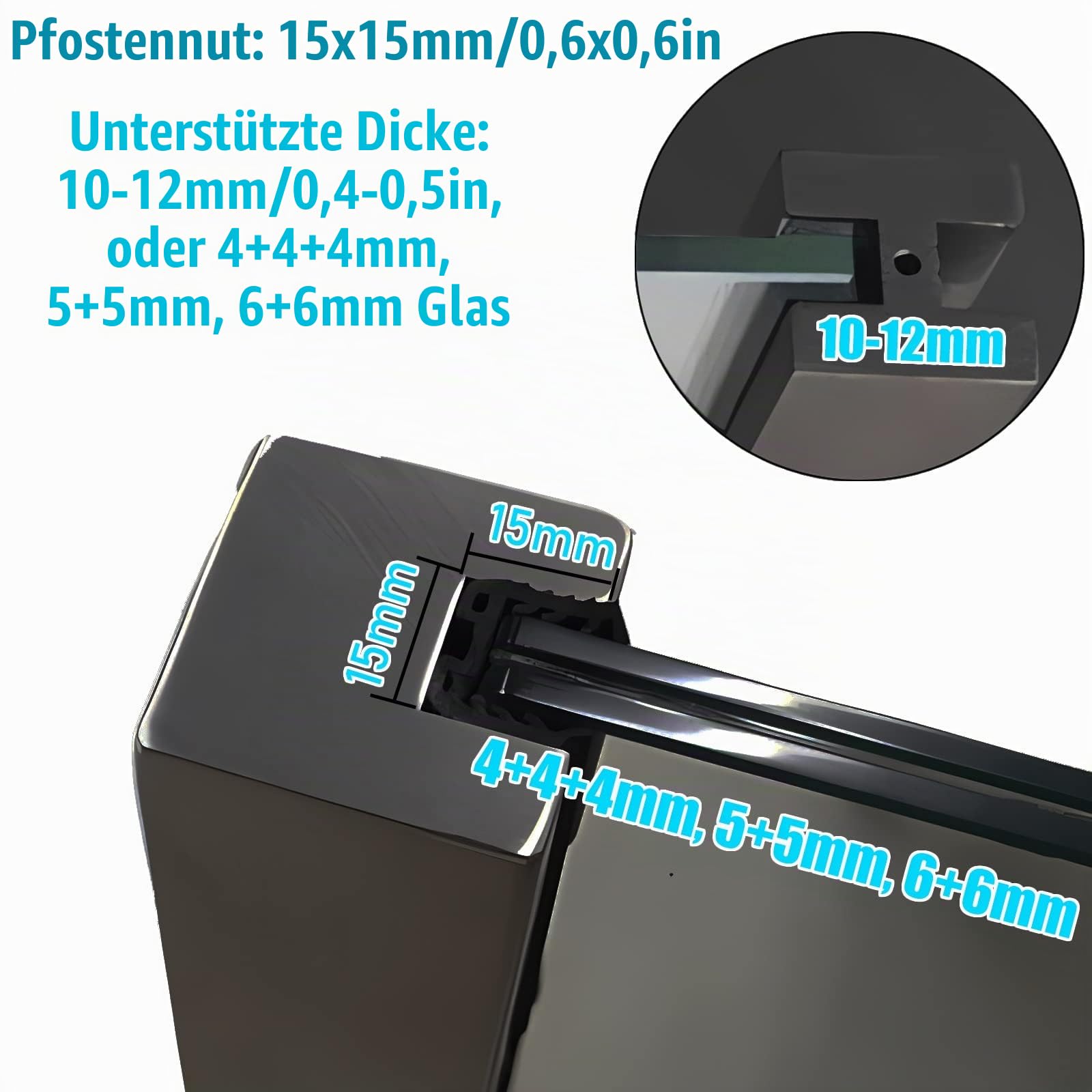 Glasgeländer Glasklemmen Pfosten Mit Schwarzen Paneelen Für Pool, Terrasse/Patio/Flur, Edelstahl 5x5cm Quadratischer Geländerzaun, Für 10-12 Mm Basisschienenhalterungen Aus Gehärtetem Glas, Mittel ( C