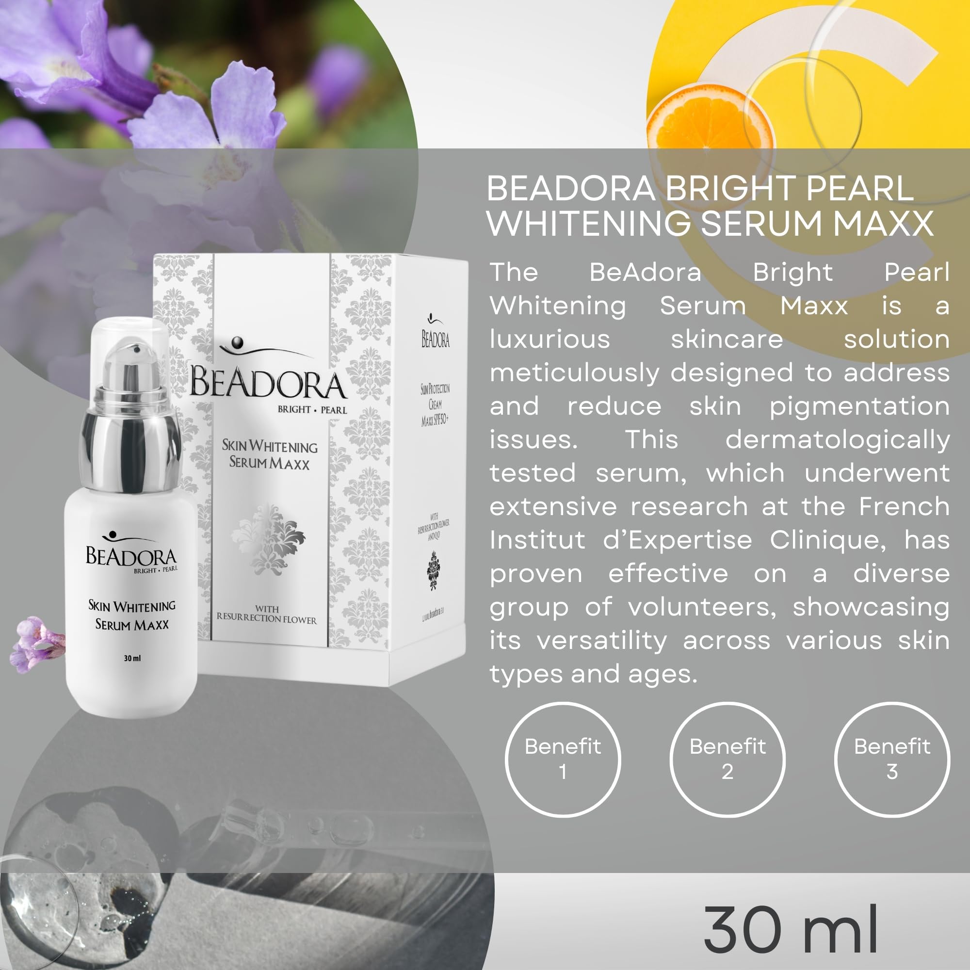 BeAdora Bright Pearl rozjaśniające serum do twarzy Maxx z niacynamidem, alfa arbutyna, chromabright | krem na dzień i na noc | pielęgnacja twarzy przeciw plamom pigmentowym, serum