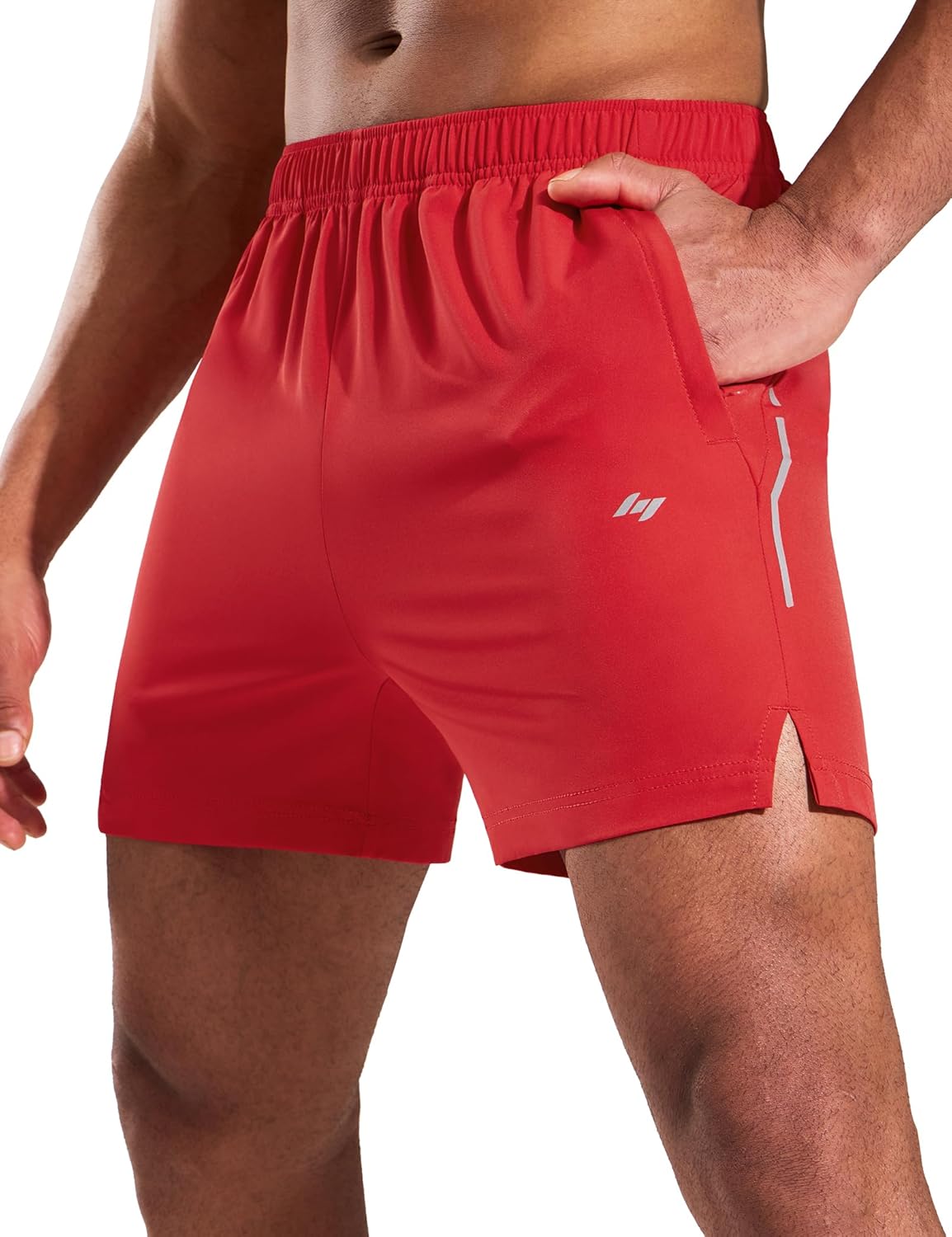 MIER Mens 5 Inch Athletic Running Shorts Quick Dry Lightweight Workout Gym Training Active Reflective Shorts,3 Zipper Pockets