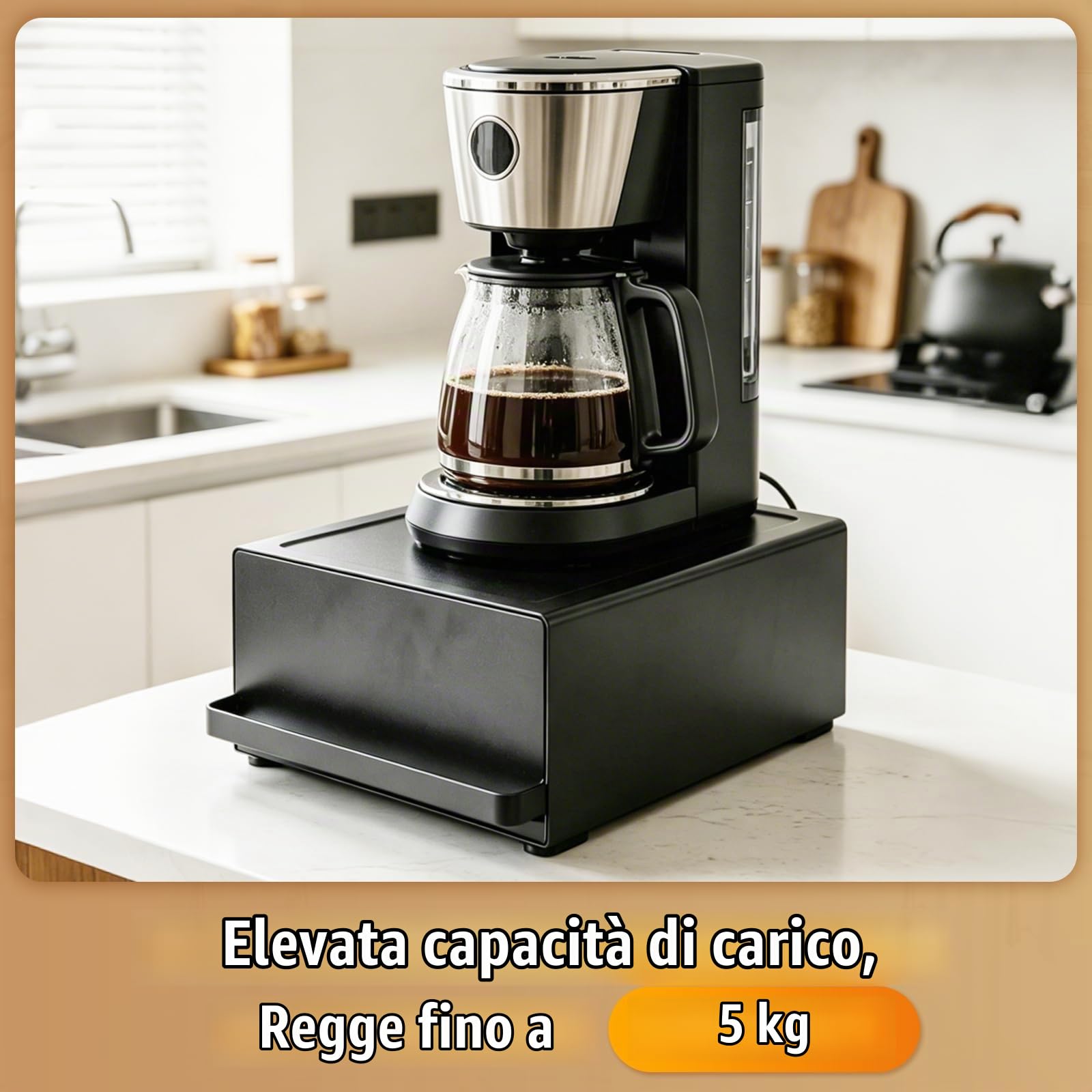 Cassetto da Scrivania per Caffè con Scomparto Magnetico, 27,5x22,2x11,6 cm, Organizer per Capsule Caffè e Bustine Tè