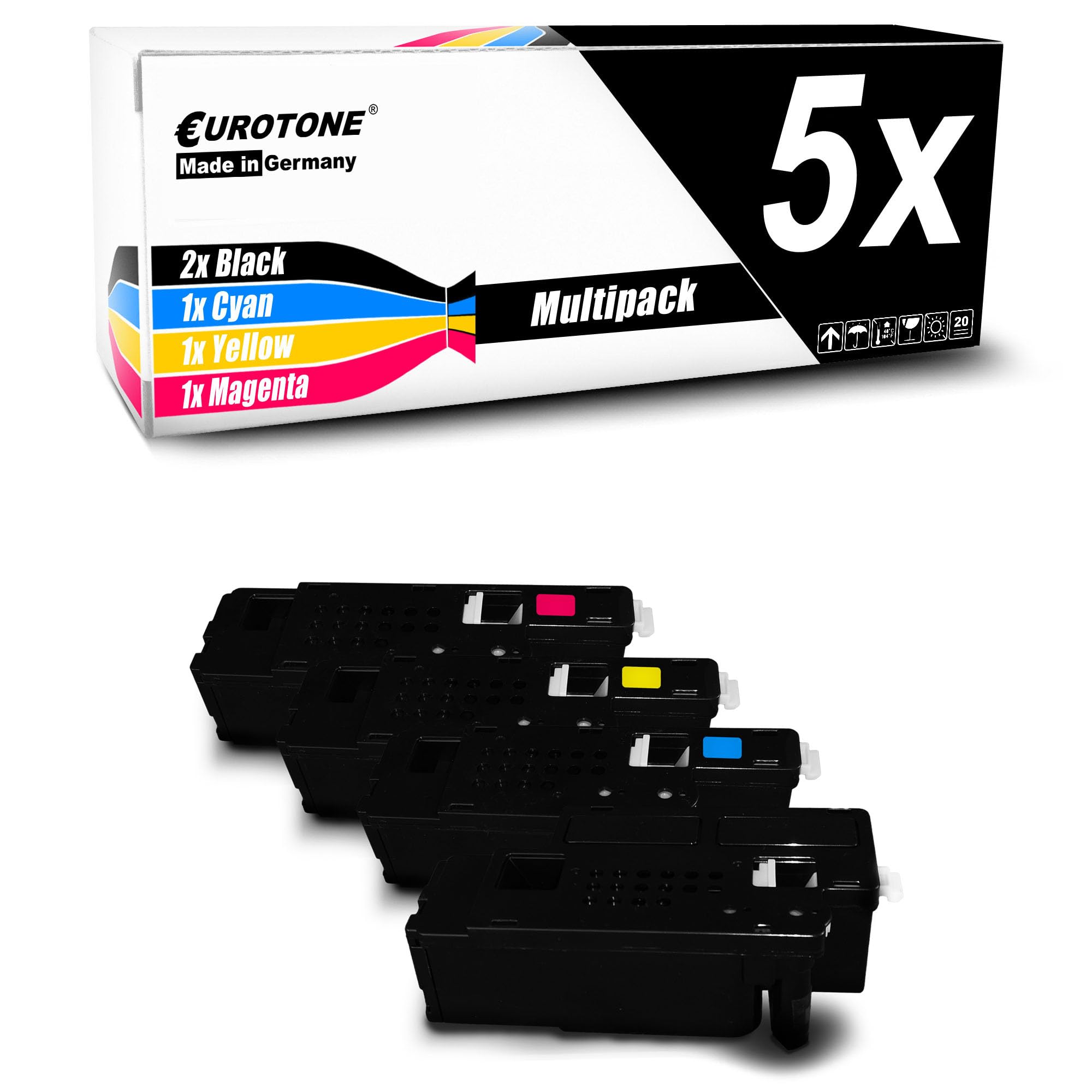 Eurotone Toner XXL w zestawie 5X toner kompatybilny jako zamiennik do Dell C1760 C1765 zastępuje 593-11143 593-11142 593-11142 593-11141 593-11140 CMYK