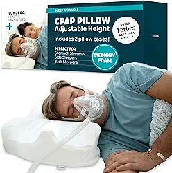 Lunderg CPAP Pillow for Side Sleepers - Includes 2 Pillowcases - Adjustable Memory Foam Pillow for Sleeping on Your Side, Back & Stomach - Reduce Air Leaks & Mask Pressure for a Better Sl