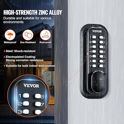 Miniatura 6 de VEVOR Cerradura mecánica para puerta de entrada sin llave, teclado de 14 dígitos, juego de cerraduras de puerta de puerta al aire libre con pestillo