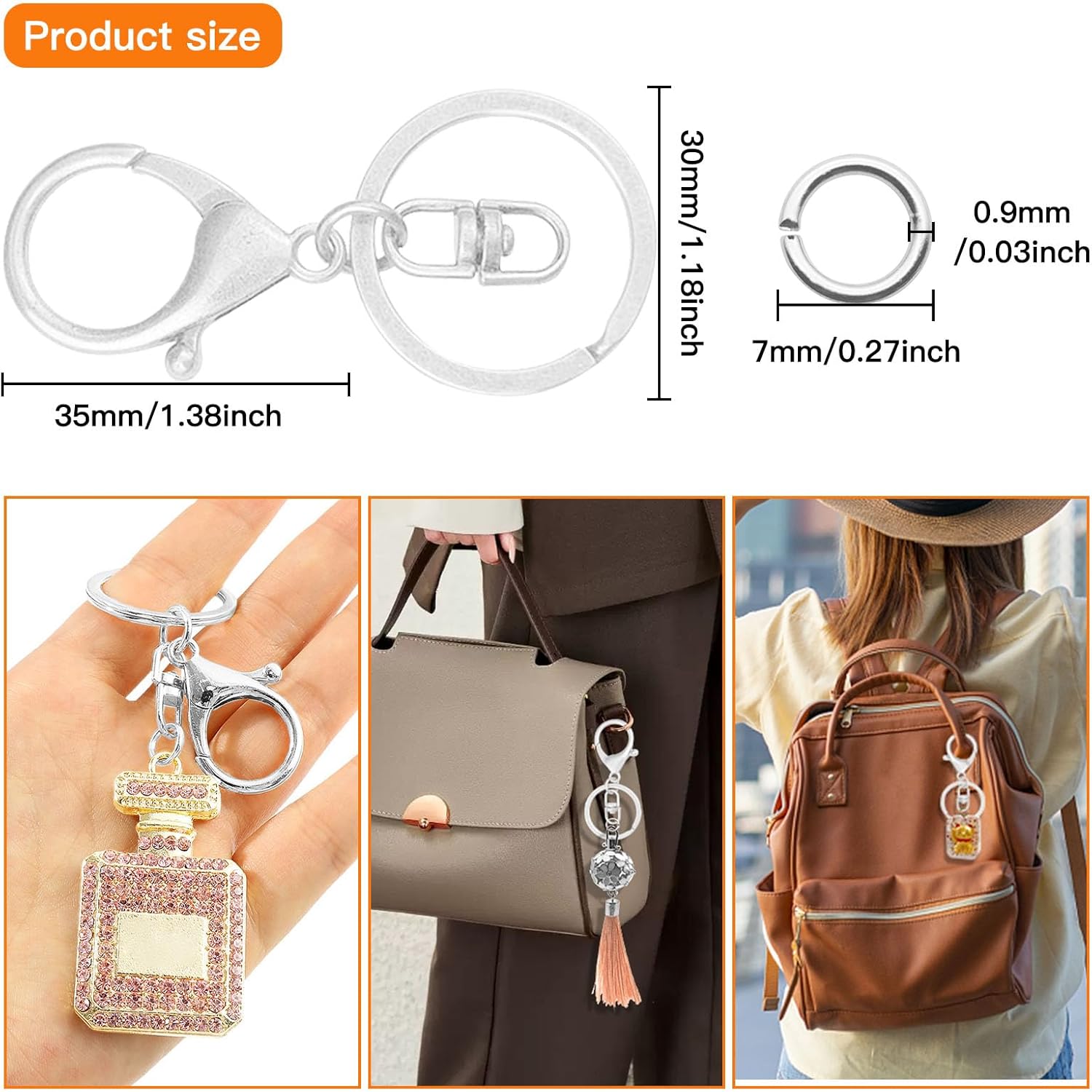 20pcs Lobster Claw Clasps Keychain for Jewelry Making,Metal Lobster Clasp Swivel Trigger Clips with Flat Split Keychain Ring and 100pcs Jump Rings for Purses Keychains Lanyard Handbags(Silver) - Image 3