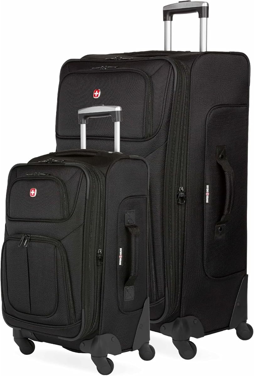 Sion Softside Maleta de viaje giratoria expandible, duradera y ligera, color negro, juego de 2 piezas (de mano/grande)