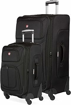 SWISSGEAR Sion Softside Expandable Spinner Luggage Durable Lightweight Travel Suitcase, Black, 2-Piece Set (Carry-On/Large)