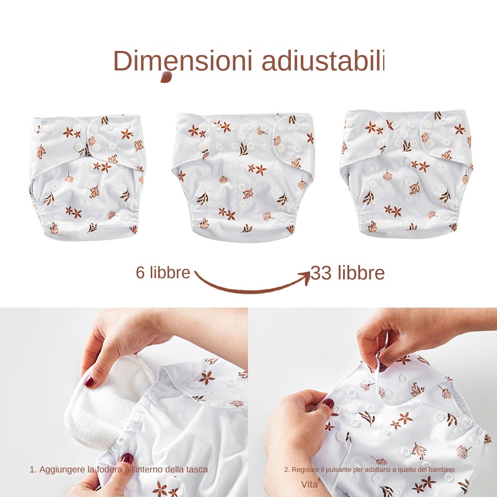 per Bambini in Stoffa Riutilizzabili, Set Regolabili, Copertura Impermeabile con 4 Fodere Assorbenti, Pacchetto in Stoffa, Kit Ecologici con Borsa Bagnata,