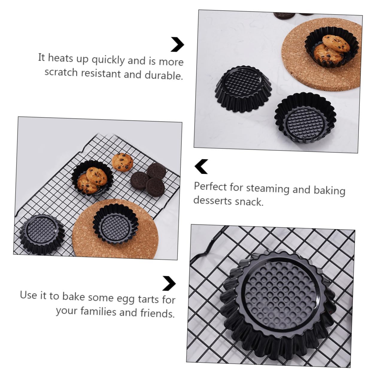 SOIMISS Molde para Tartaletas de Huevo, 12 Unidades, Acero al Carbono Negro | Repostería Casera, Desmolde Fácil y Calentamiento Rápido, Formato Floral para Tartas y Postres