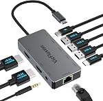 9-in-1 USB C Docking Station with Dual 4K HDMI, 1RJ45, 3 USB 3.0, 1 USB2.0, 1 100W PD, 1 * 3.5mm Audio,USB-C Dongle for MacBook, Dell, HP, Lenovo, Surface