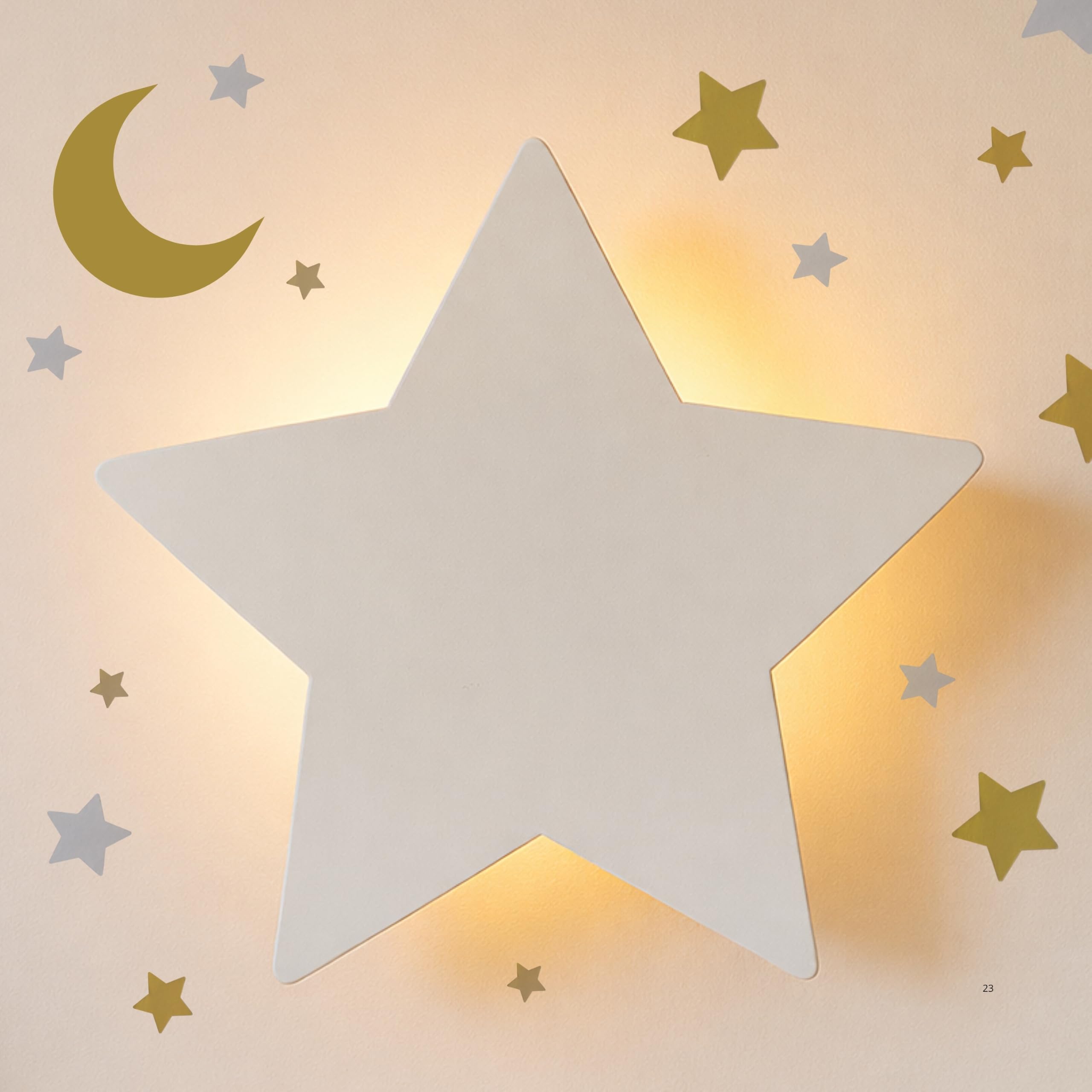 KALEOLI Lámpara de pared de estrella para guardería, luz nocturna suave para recién nacidos y niños pequeños, recargable y regulable (calcomanías de luna y estrella incluidas)