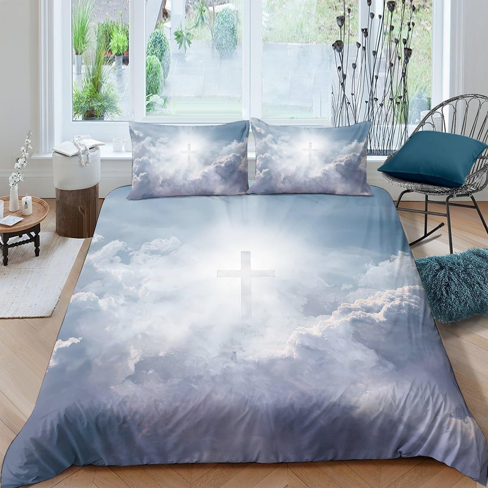 Ctjqhvkz Style-3 3D Printed Sky Light Fitted Sheet Microfiber Cloud Sunrise Mattress Cover For Bedroom Dorm Protective Decor Single（135X200cm）