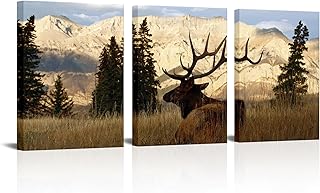 HOMEOART Elk Wall Art Wildlife Animal Pictures Prints on Canvas Farmhouse Cabin Decor 12"x16"x3 Pieces