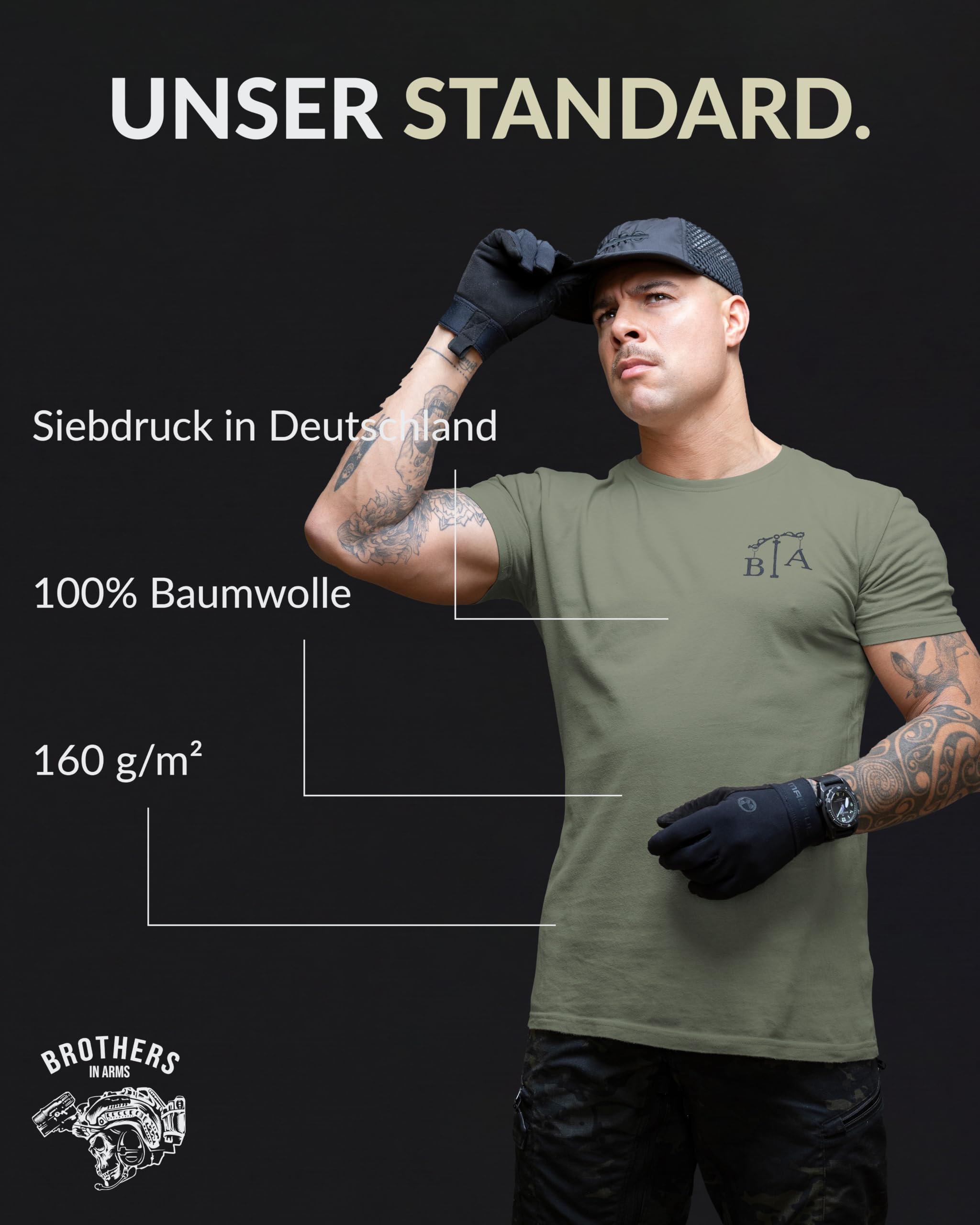Brothers in Arms Herren T-Shirt „Justicia“ – athletische Passform - aus 100% Baumwolle für maximalen Komfort – hochwertiger Druck, designed in Germany