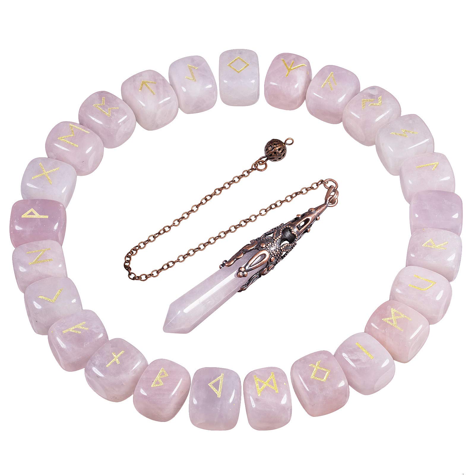 mookaitedecor Ensemble de pierres runes et 6 pendule en cristal facté pour la radiesthésie et l'équilibre de la méditation