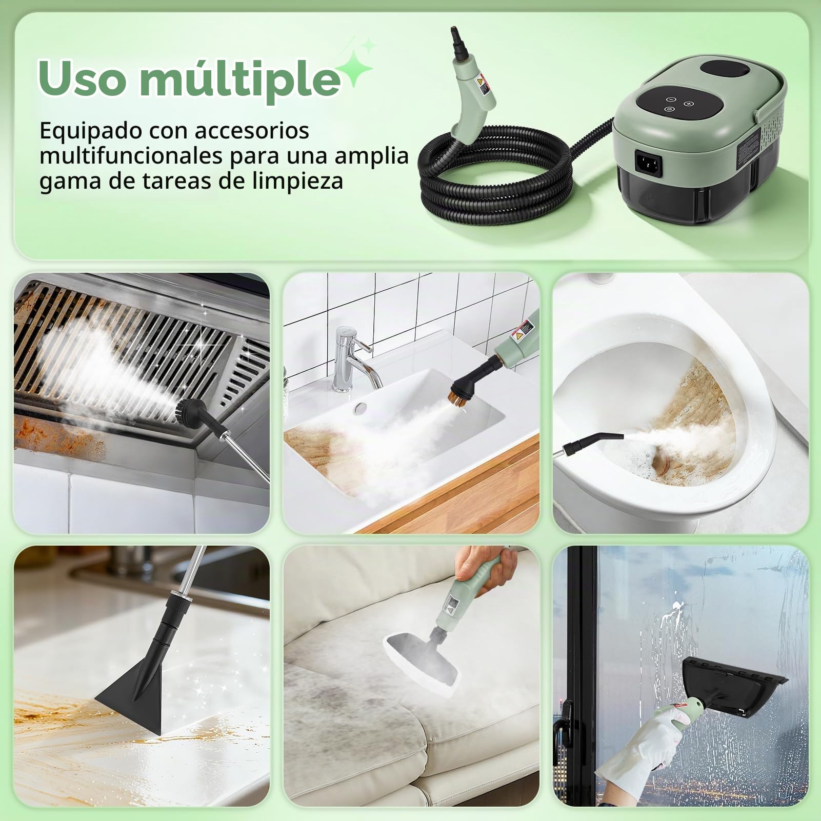 Limpiador a vapor, 2500 W, 3 bares de presión y 105 °C de alta presión, limpiador de vapor de mano para uso doméstico, máquina de limpieza a vapor de alta temperatura para cocina, baño, azulejos