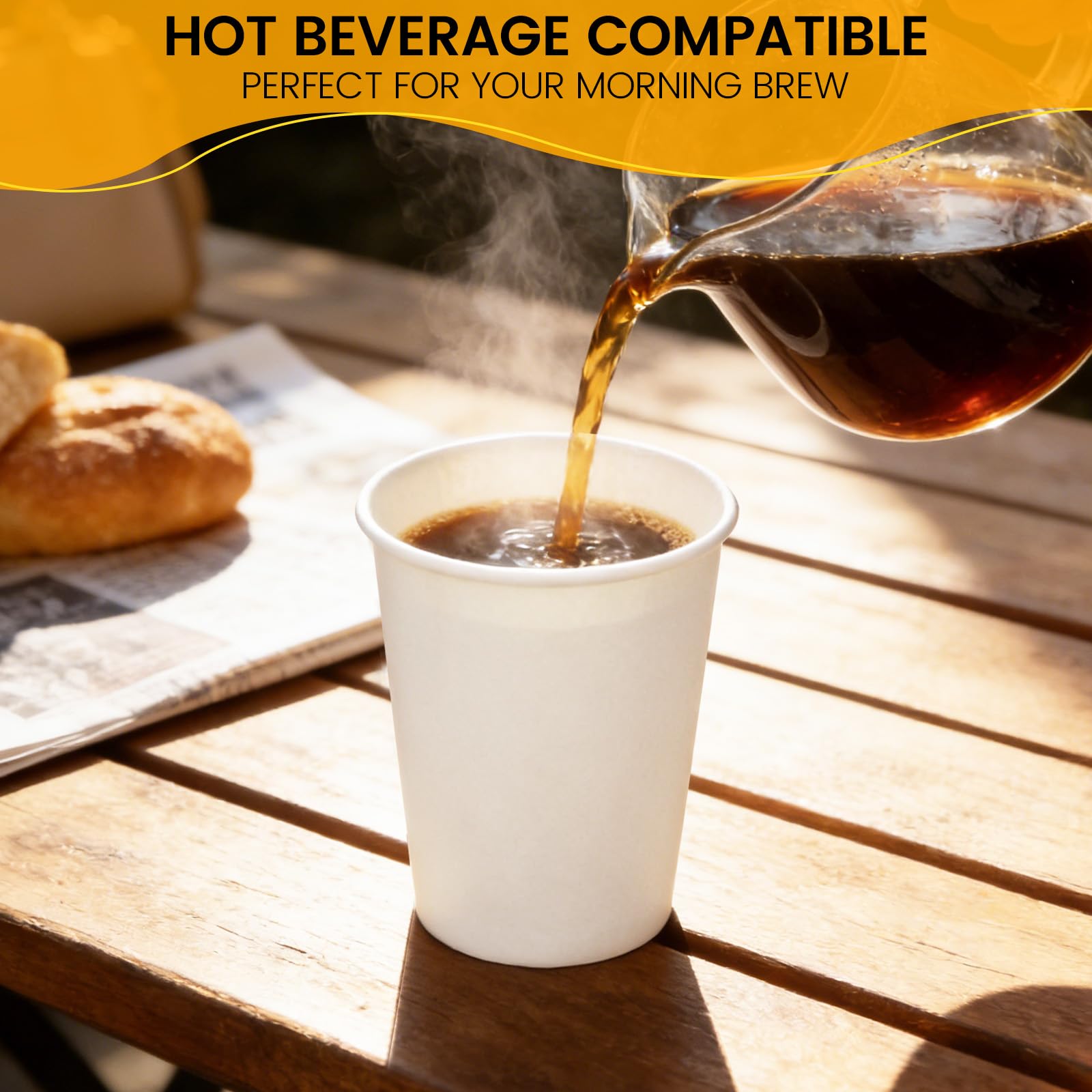 Paper Coffee Cups 12 oz, 100 Pack White Disposable Cups for Hot & Cold Beverages, Sturdy with Leak-Resistant Lining, Ideal for Home, Small Office, Party and Travel - 5