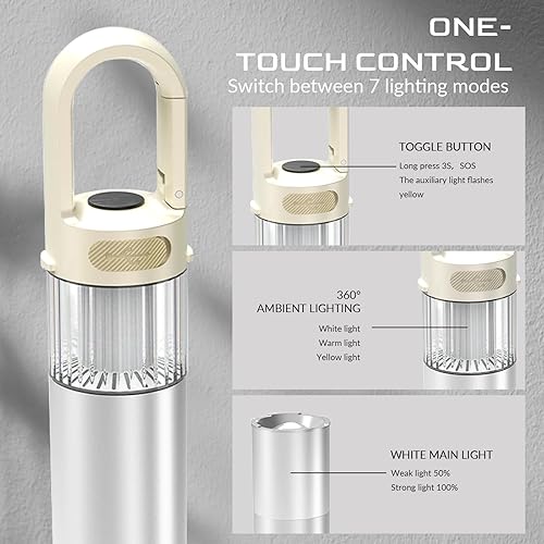Miniatura 4 de Linterna recargable para campamento, fuente de luz doble, 800 lúmenes, brillo de 2000 mAh, luz ajustable para tienda de campaña con cubierta de luz