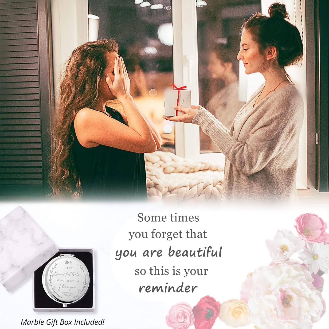 AWKEEGEED Mum Birthday Gifts for Mum-I Love You Mum Compact Mirror-Mothers Day Mum Gifts from Daughter or Son-Best Presents for Mum(Silver) - Image 3