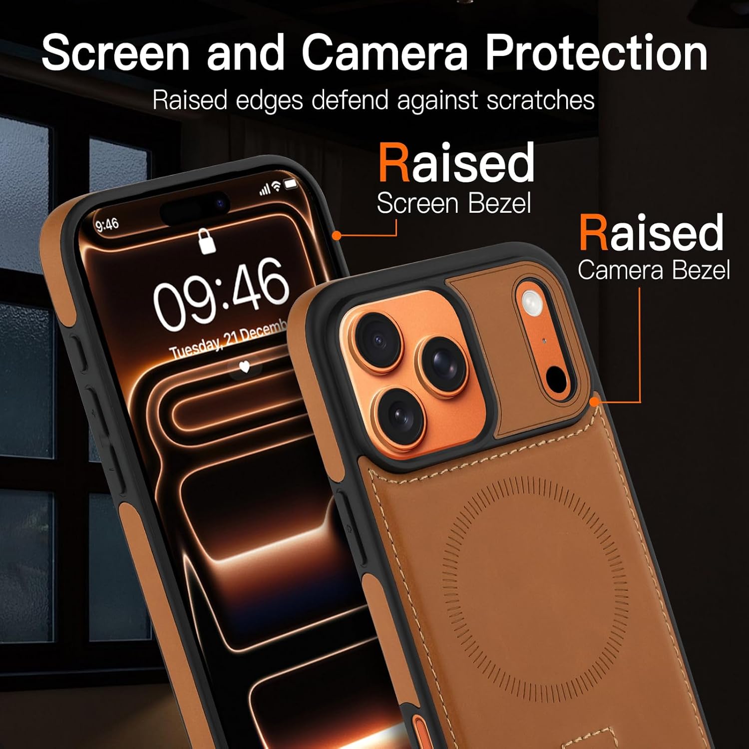 Magnetic for iPhone 17 Pro Leather Case, Compatible with Magsafe, Strap Finger Strap Phone Cover for Men (Brown,iPhone 17 Pro). - Image 3