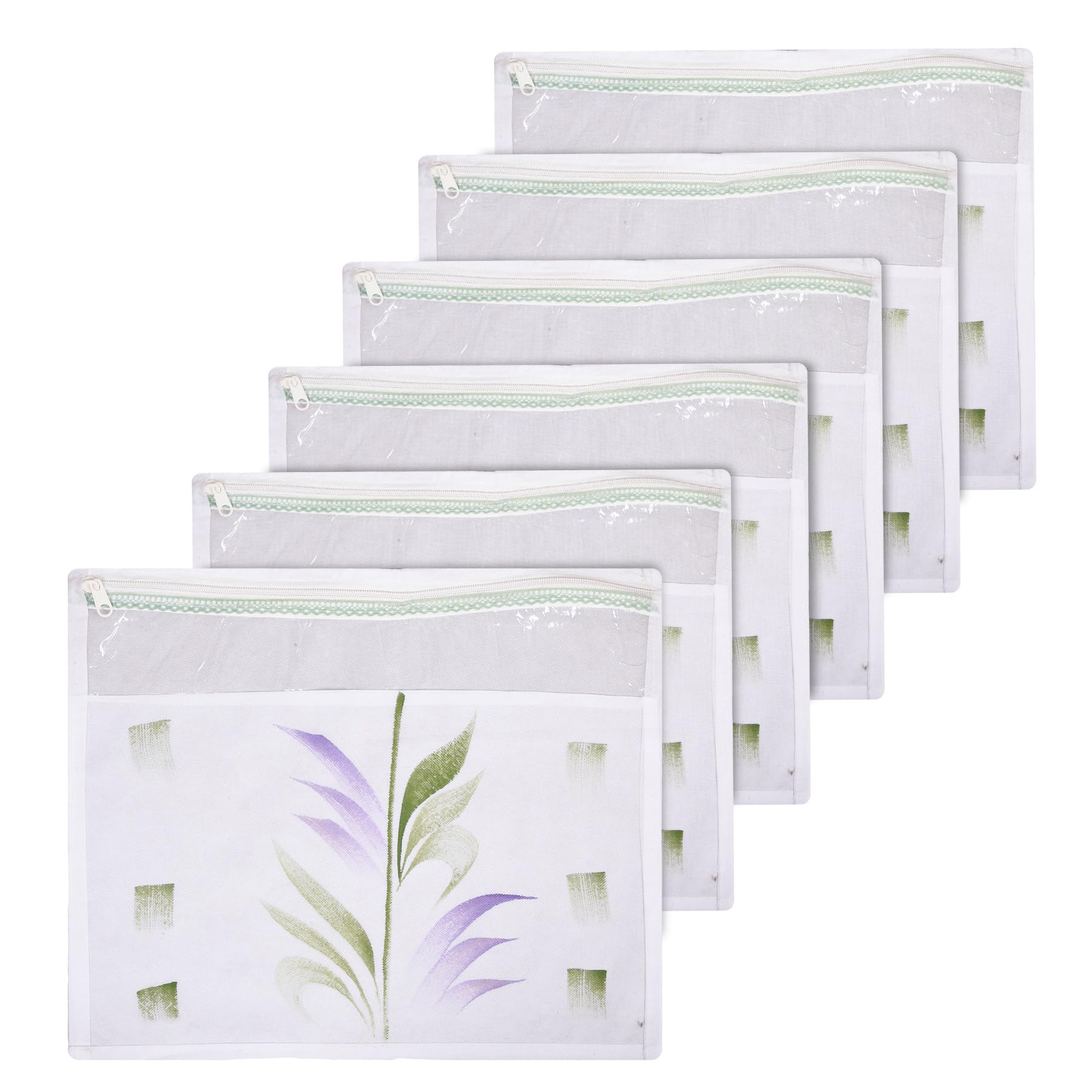 Kuber Industries Saree Cover | Brush Design Clothes Storage Bag | Single Packing Saree with Zip Closure | Wardrobe Organizer | Pack of 6 | White