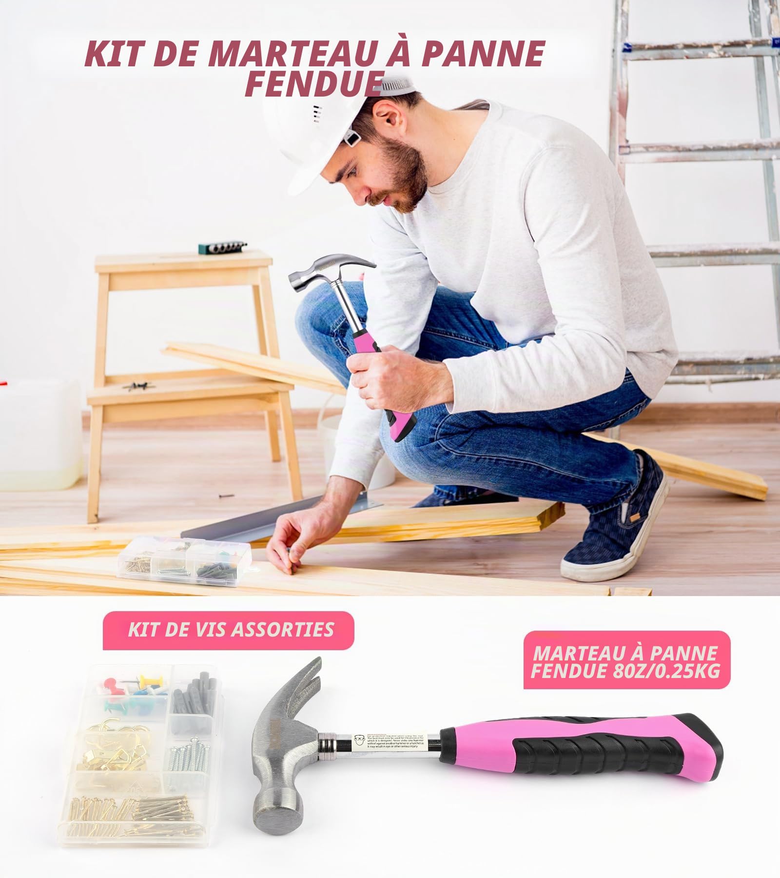 DOWELL Ensemble d'outils rose 140 pièces pour femmes, filles, dames, Set d'outils ménagers avec sac de transport de 35,6 cm