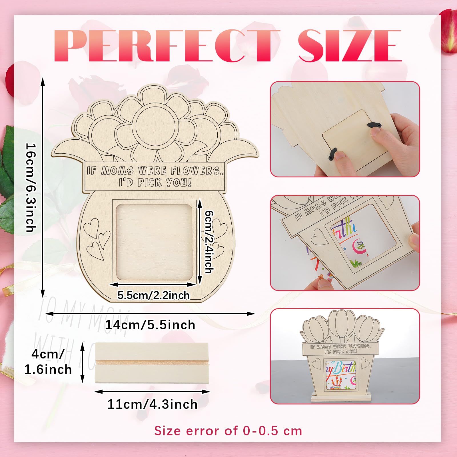 Vercraft 12 Sets Muttertags-Bilderrahmen zum Basteln für Kinder, zum Ausmalen Ihres eigenen Holzes, Muttertags-Bastelarbeiten, Blumen-Bilderrahmen für Muttertag, Geschenk, Klassenzimmer,