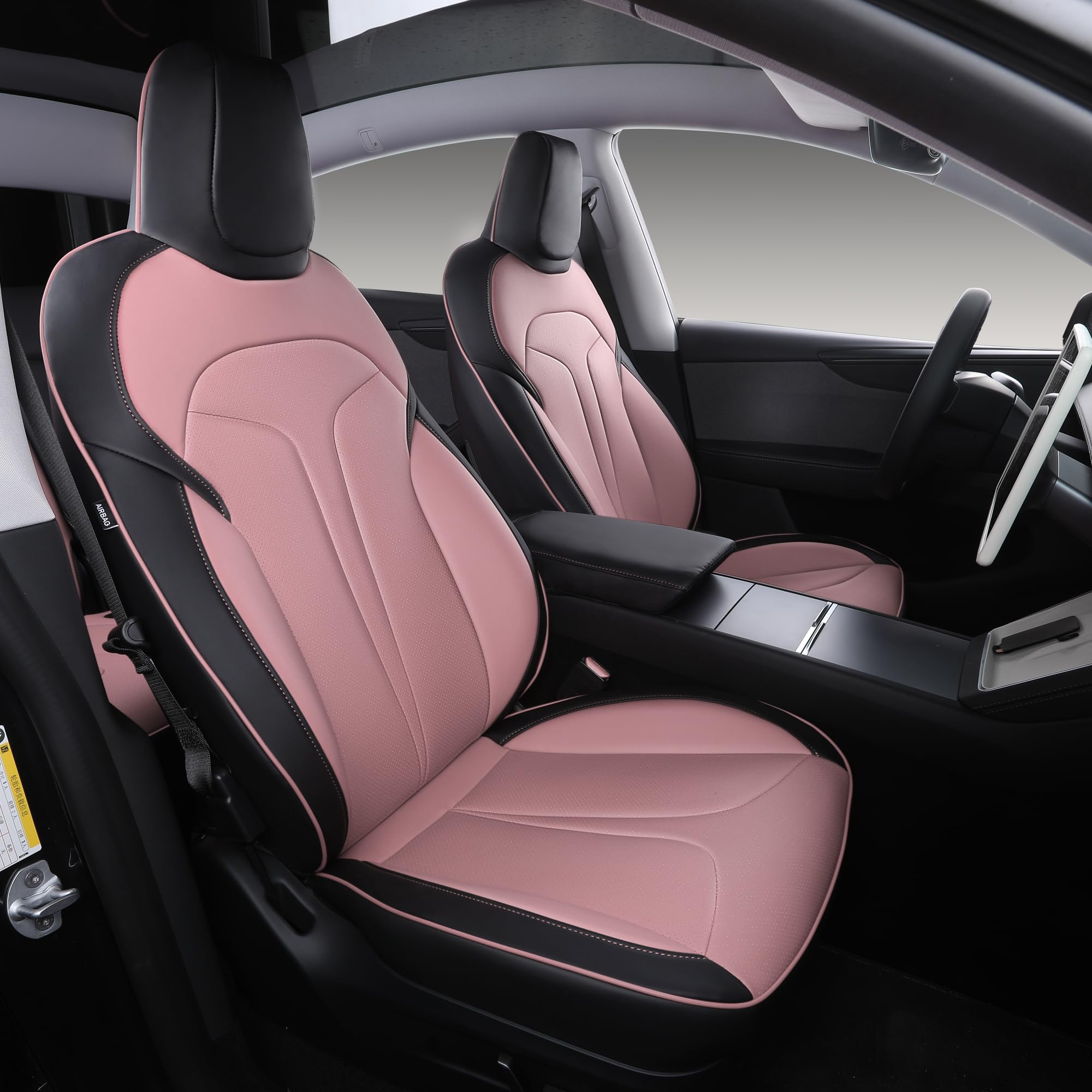 Photo 1 of OURPLOT Custom Seat Covers for Tesla Model Y (2025-2026), Black+Pink