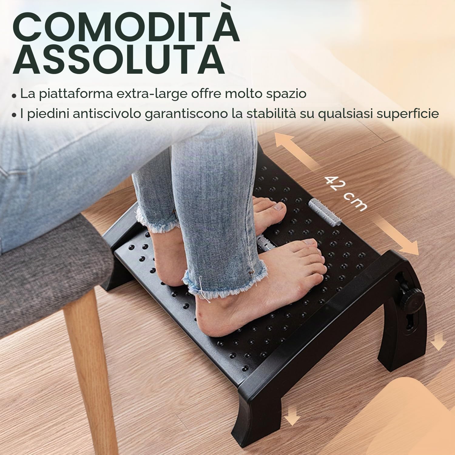 ACROPAQ Poggiapiedi - Poggiapiedi ergonomico con altezze regolabili e funzione di massaggio rilassante per il comfort in ufficio - AF005