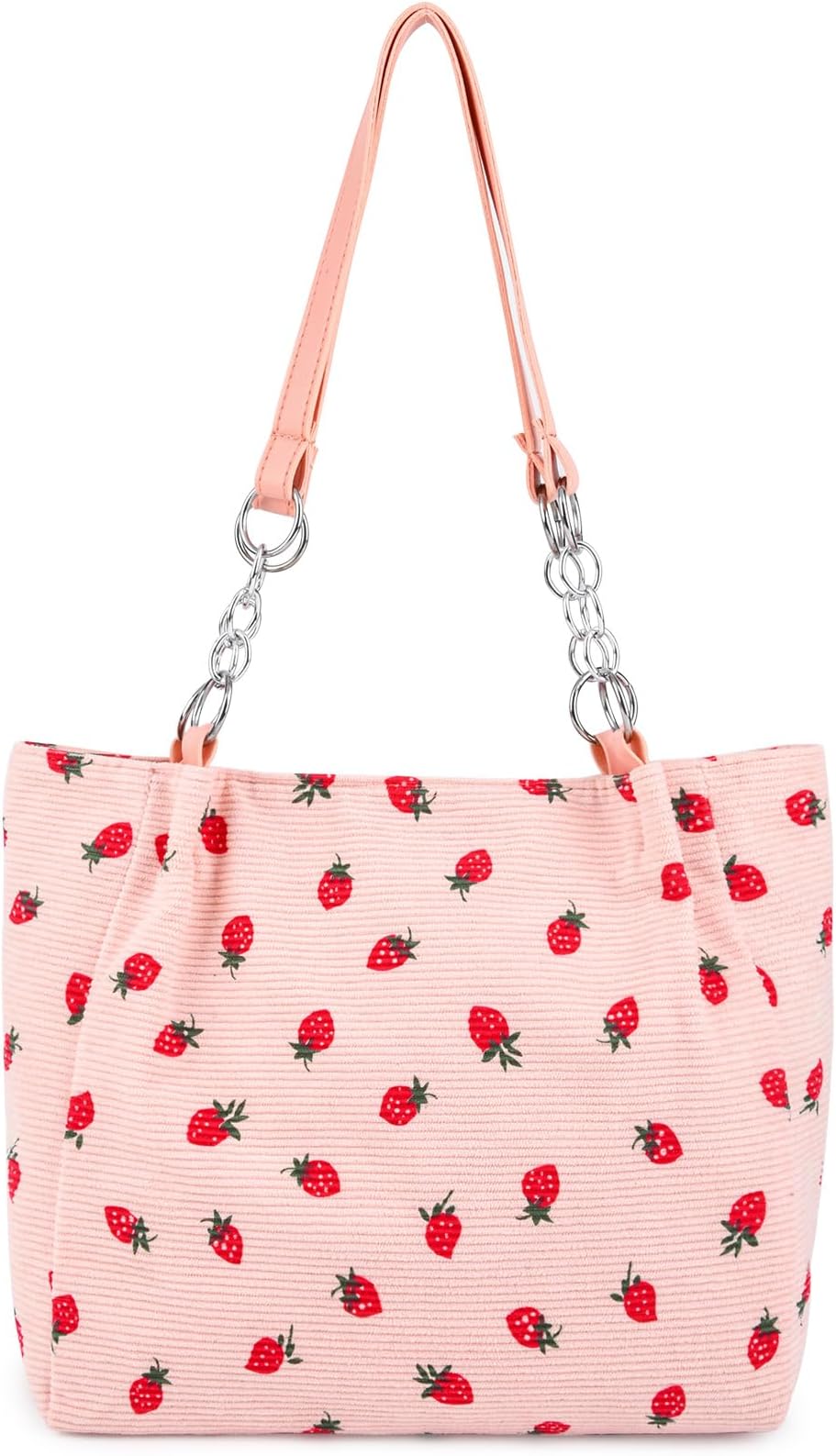 Corduroy Tote Bags for Women Large Capacity Bag Aesthetic Reusable Strawberry Grocery Shoulder Farmers Bag Girls