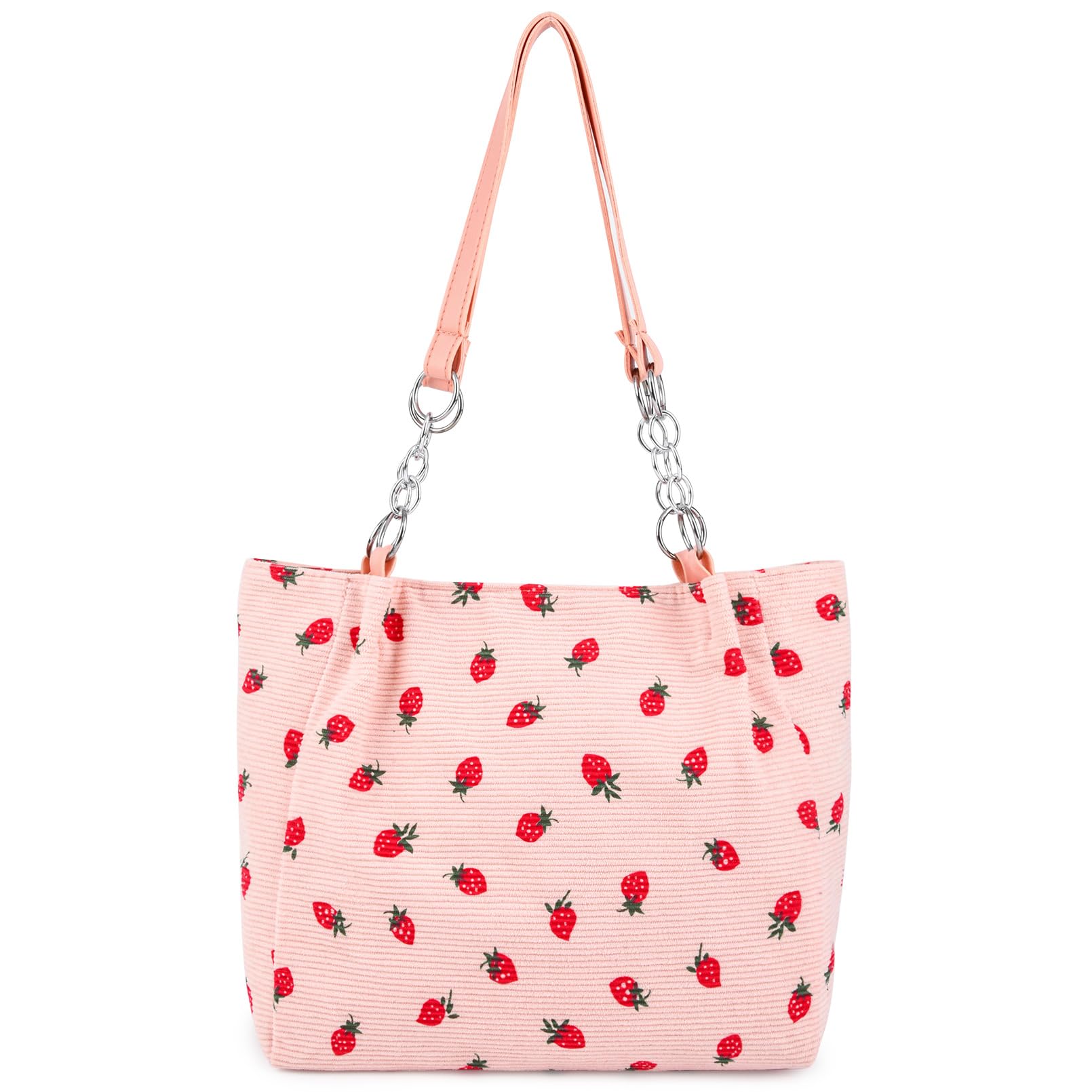 Corduroy Tote Bags for Women Large Capacity Bag Aesthetic Reusable Strawberry Grocery Shoulder Farmers Bag Girls