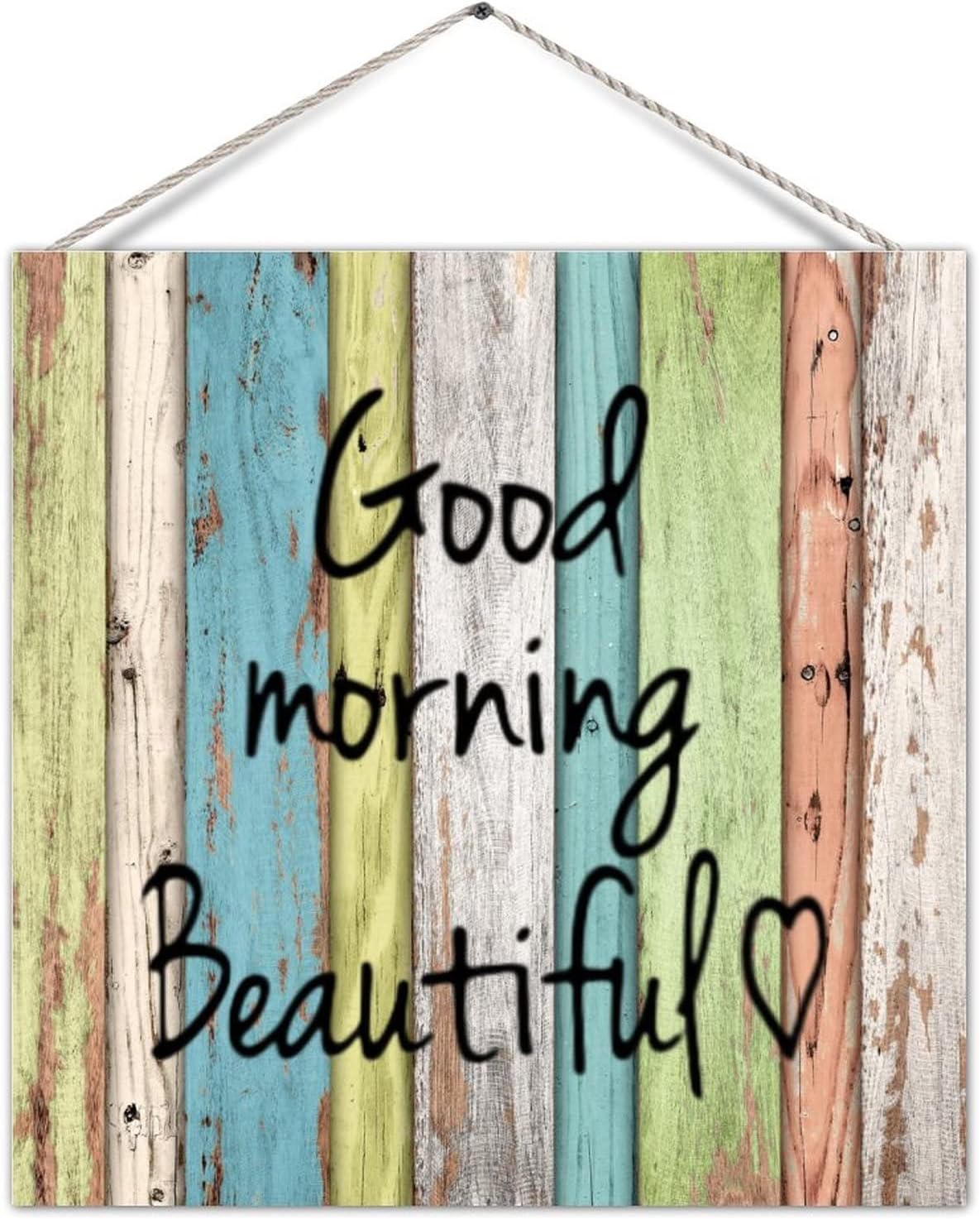 Rustic Farmhouse Wooden Pallet Sign Plaque Good Morning Beautiful Inspirational Quote Shabby Chic Wood Plank Board Wall Pediment for Deck Bedroom Yard Wall Decoration Home Decor 12x12in